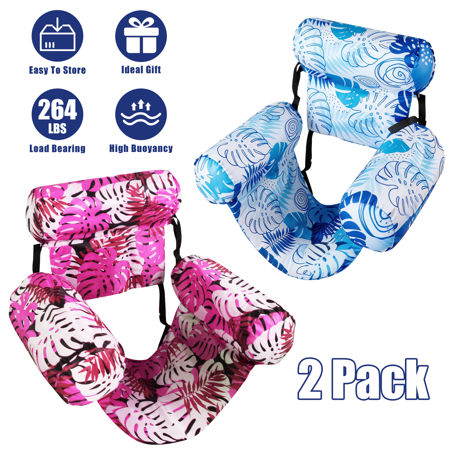 2Pack Inflatable Pool Float Hammock Chairs Lounge Water Fun Beach Floating Chair