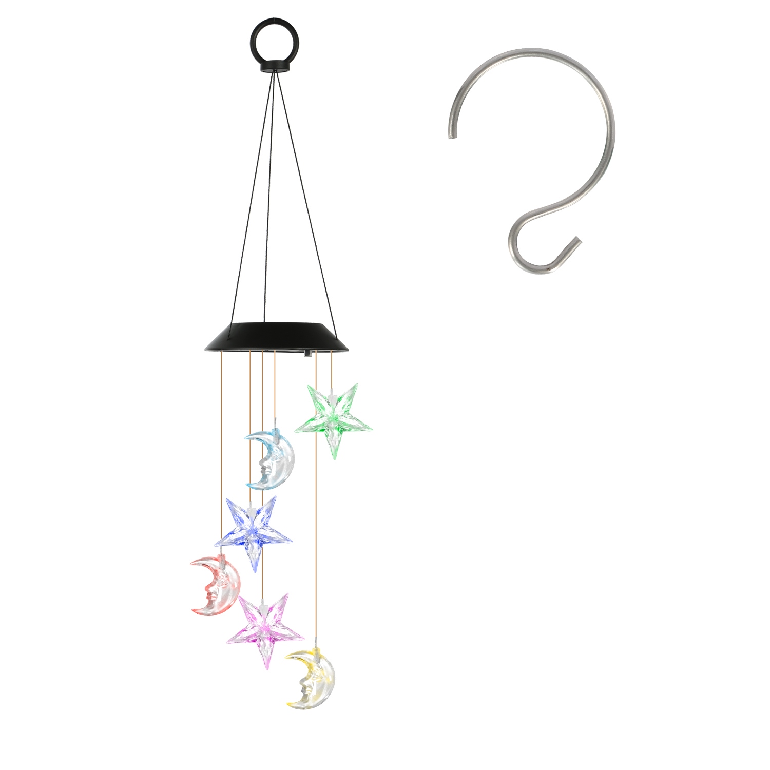 LED Moon Wind Chime Solar Powered Lights Color-Changing Yard Garden Decor