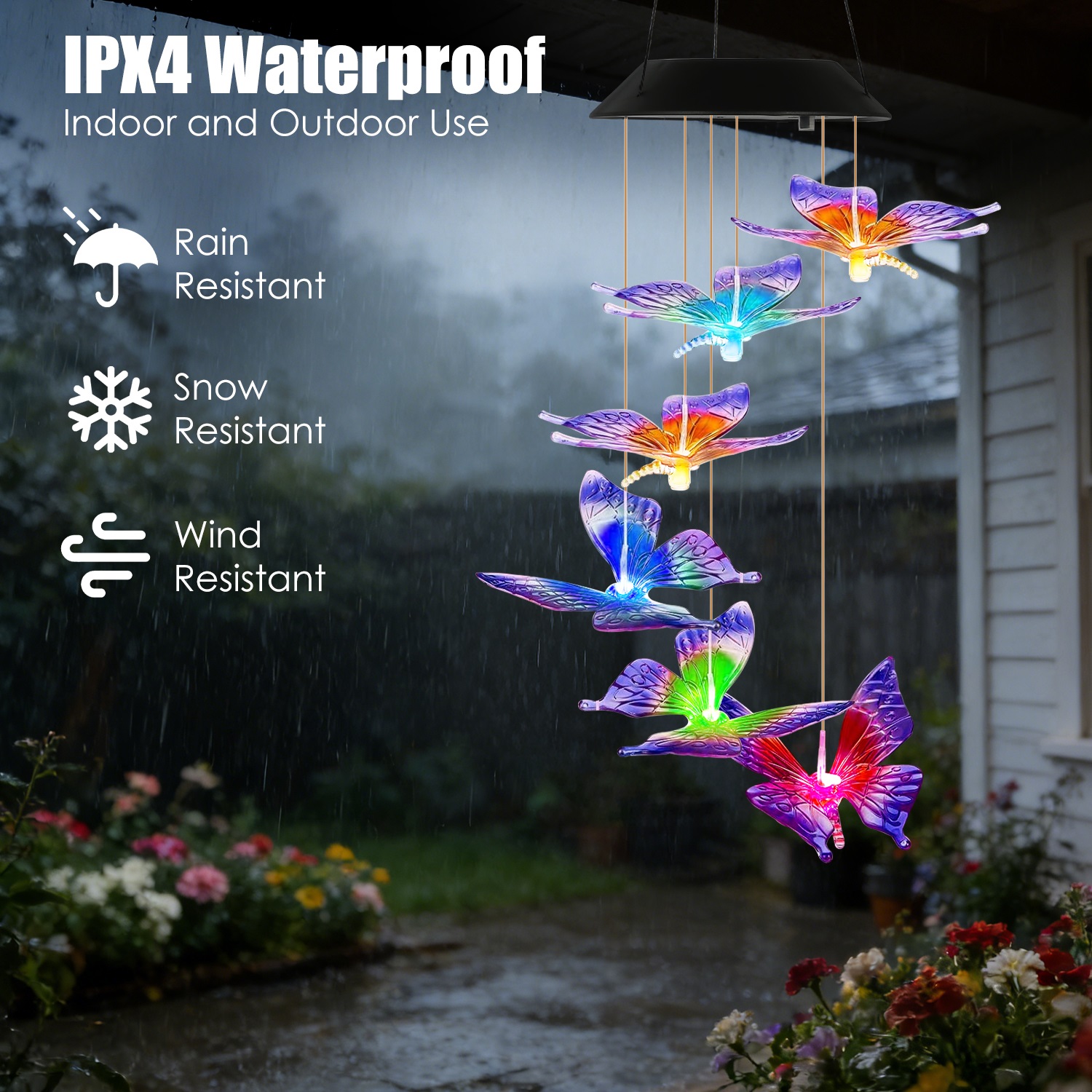 Solar Butterfly Wind Chimes 7 Color Changing Wind Chimes Waterproof Yard Decor