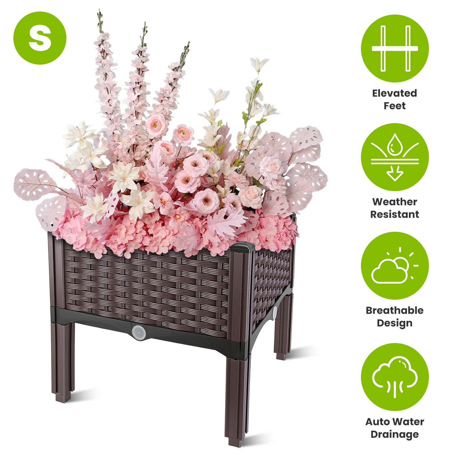 Raised Garden Bed Plastic Planter Box w/ Self-Watering Elevated Design Outdoor
