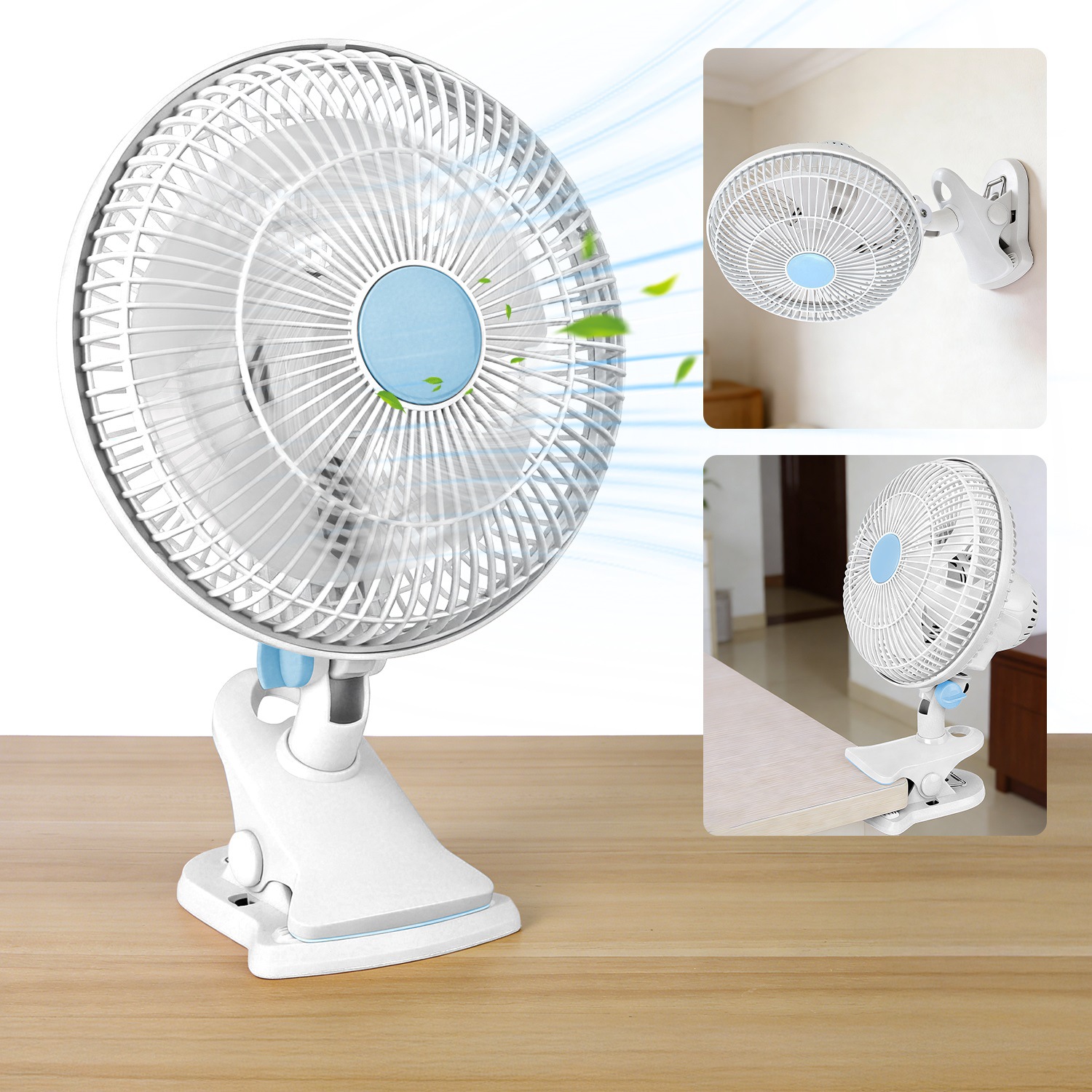 8.66in Oscillating Clip On Fan 2 Speeds Quiet Clamp Fan Office Fan Desktop Fan