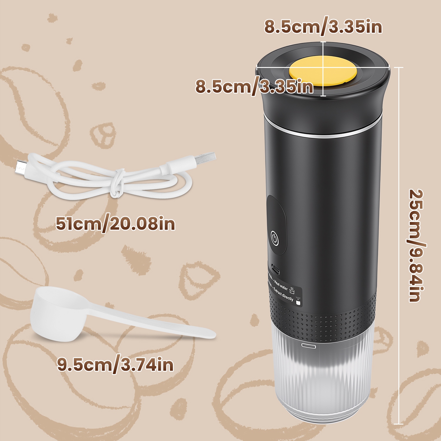 3-in-1 Portable Espresso Machine Cordless Self-Heating Coffee Maker Rechargeable