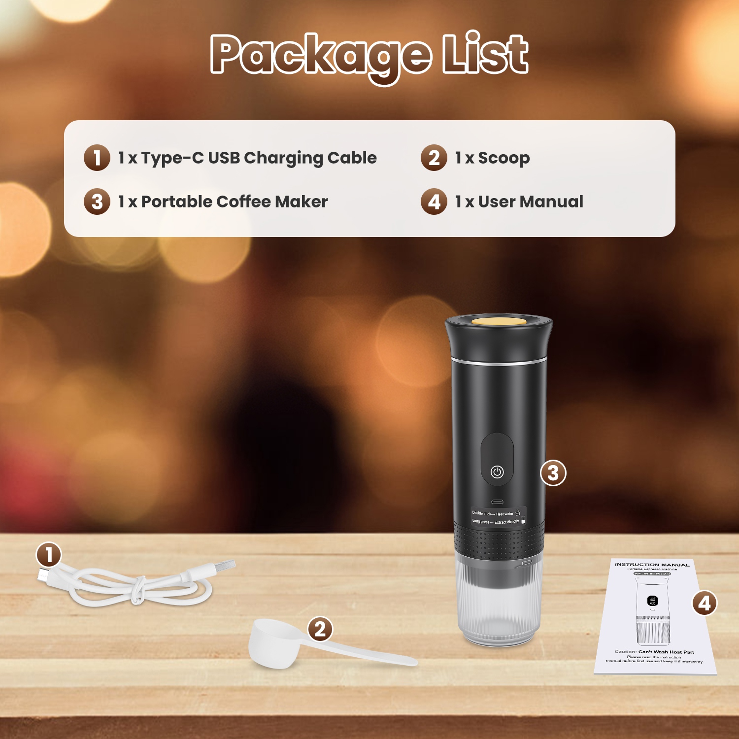 3-in-1 Portable Espresso Machine Cordless Self-Heating Coffee Maker Rechargeable