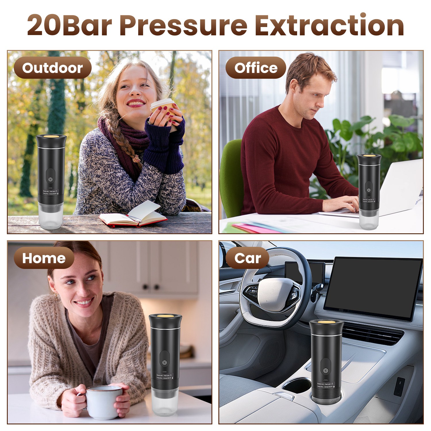 3-in-1 Portable Espresso Machine Cordless Self-Heating Coffee Maker Rechargeable