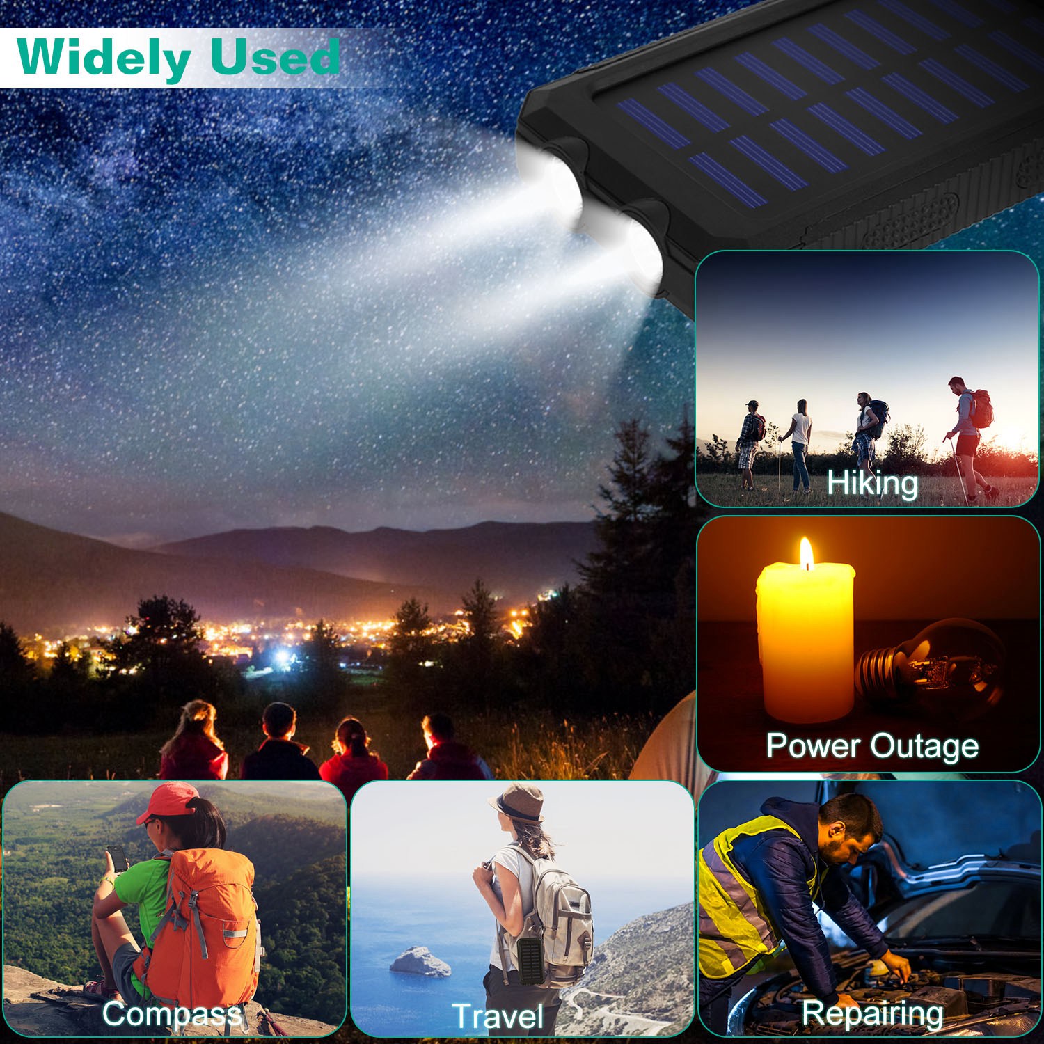 10000mAh Portable Charger Solar Power Bank External Battery Pack For Cell Phone