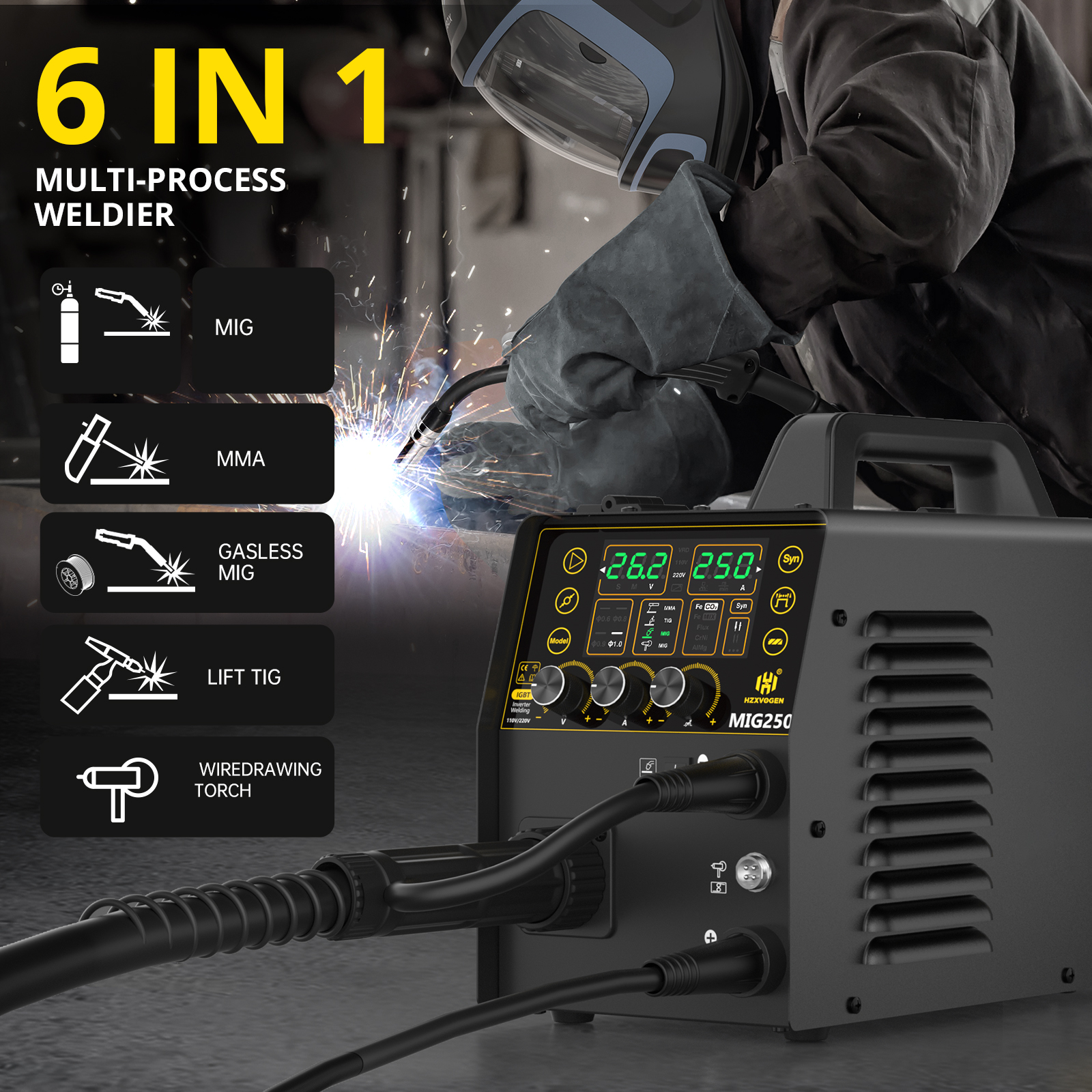 thumbnail image 2 of 110V/220V Aluminum MIG Welder 250A Gas Gasless Lift TIG MMA MIG Welding Machine 2 of 6
