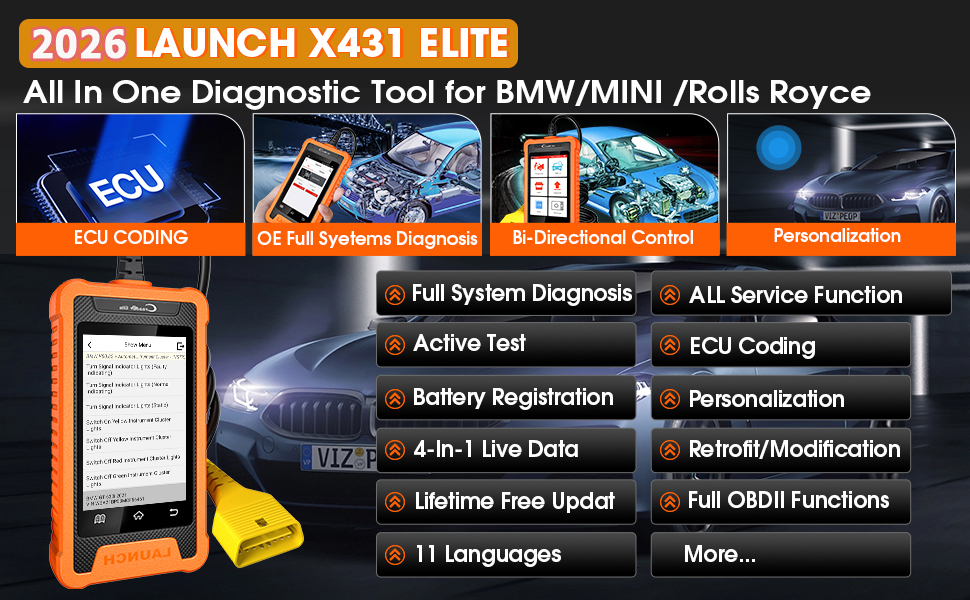 2026 LAUNCH Creader Elite For BMW Full System Car OBD2 Diagnostic