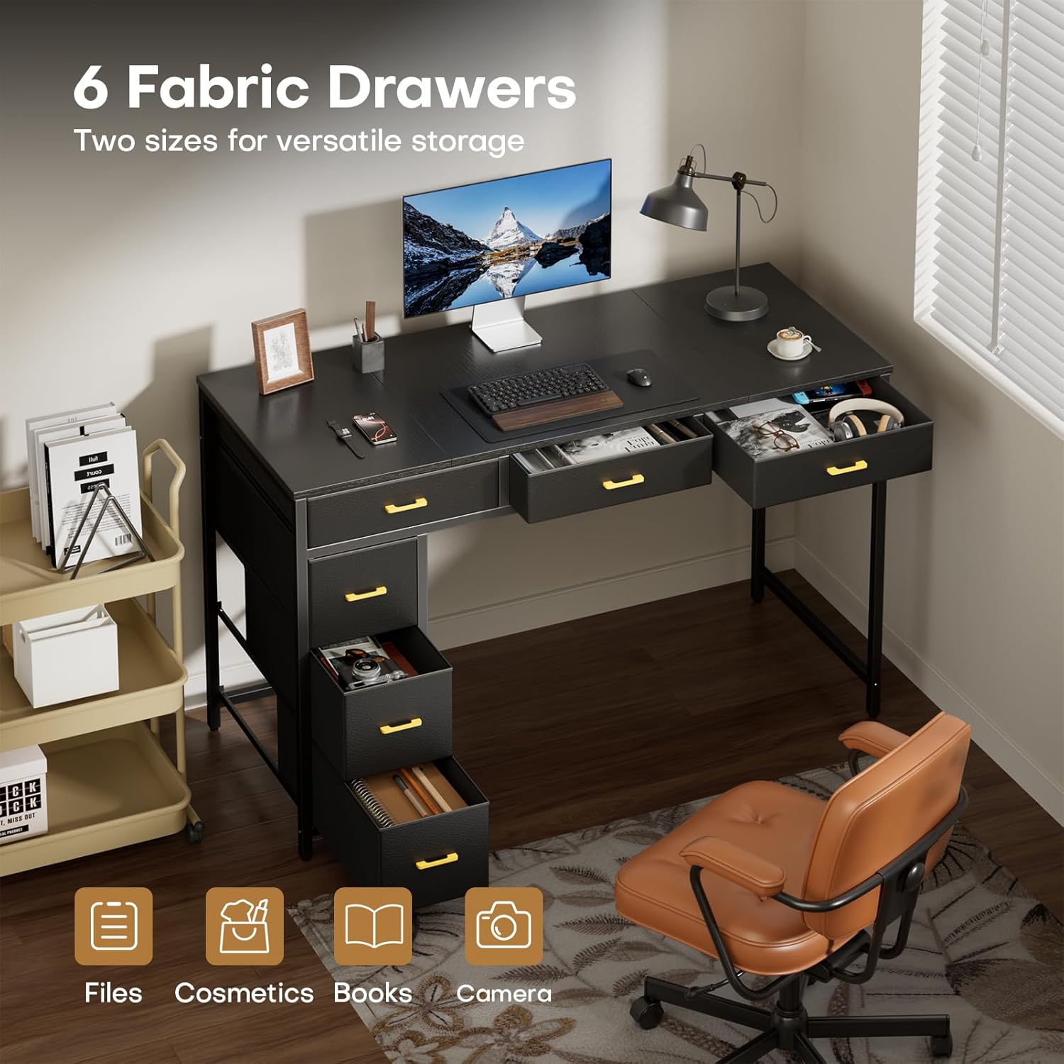 47" Computer Desk with 6 Drawers, Home Office Desk,Work Study Table