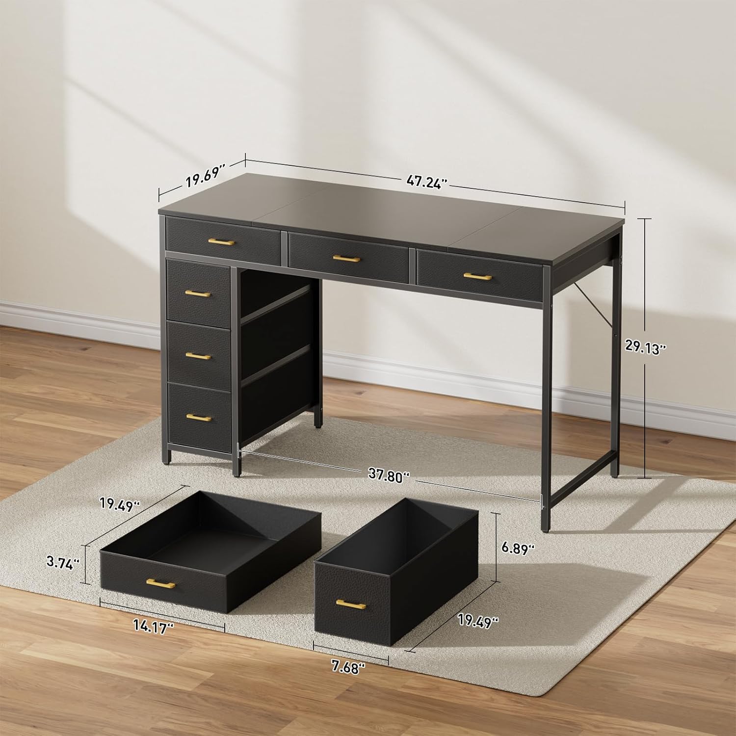 47" Computer Desk with 6 Drawers, Home Office Desk,Work Study Table