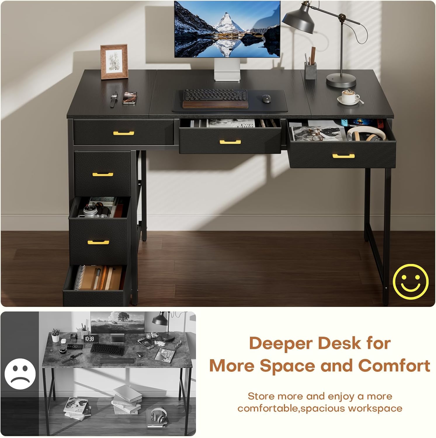 47" Computer Desk with 6 Drawers, Home Office Desk,Work Study Table