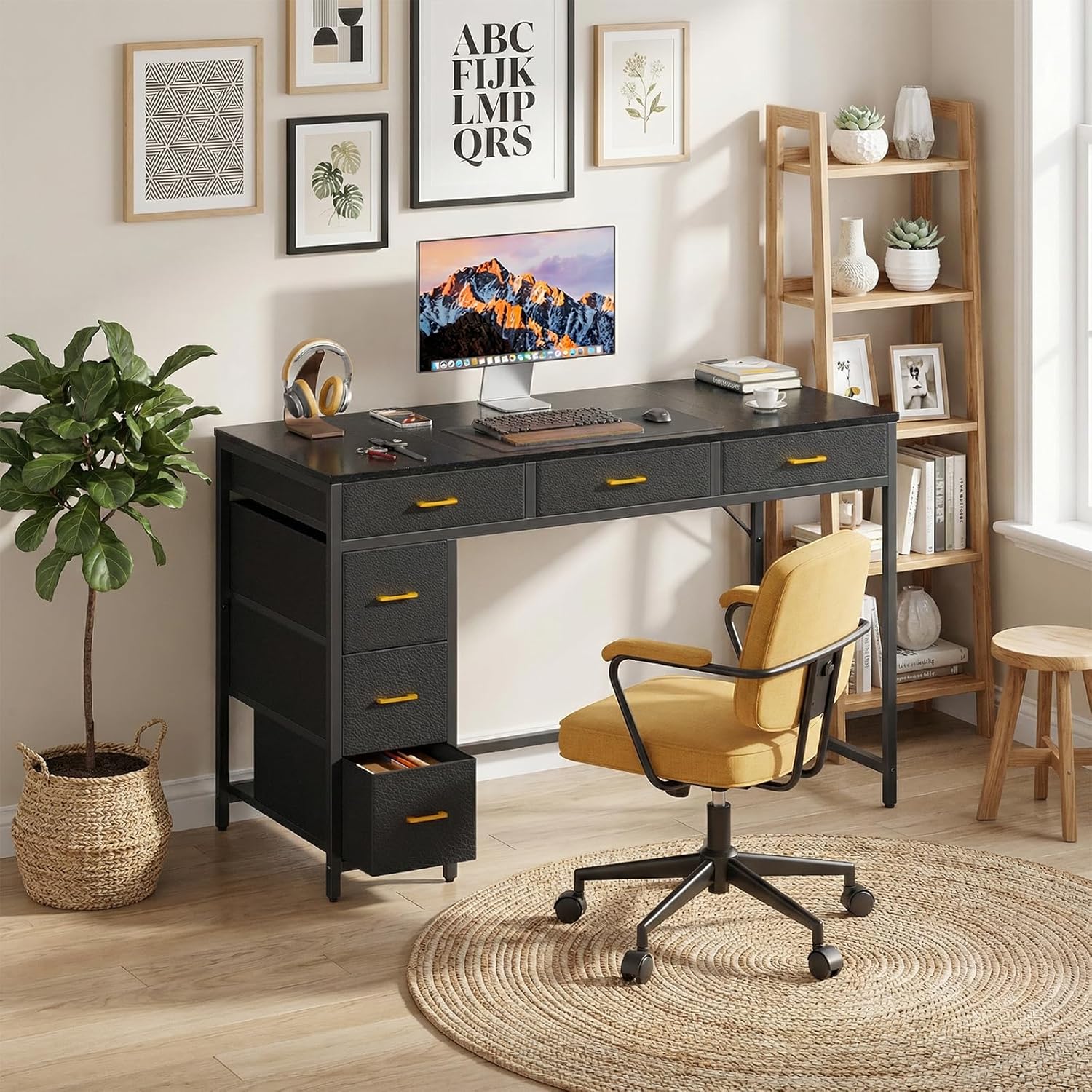 47" Computer Desk with 6 Drawers, Home Office Desk,Work Study Table