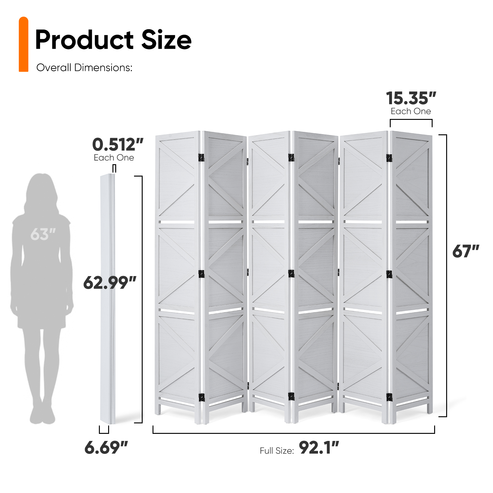 Modern Room Divider with Shelves X-Shape Design Folding Partition 6/4 Panel