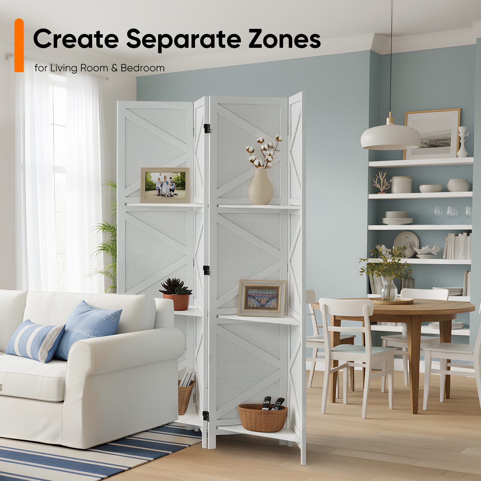 Modern Room Divider with Shelves X-Shape Design Folding Partition 6/4 Panel