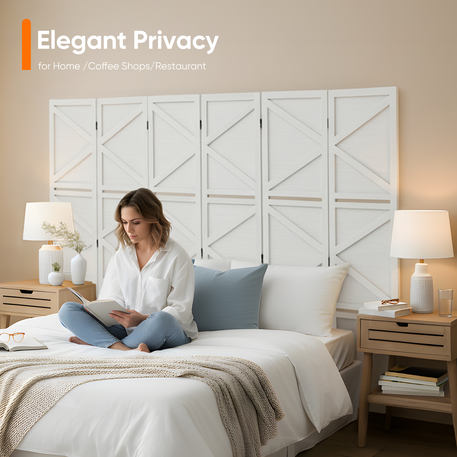 Modern Room Divider with Shelves X-Shape Design Folding Partition 6/4 Panel