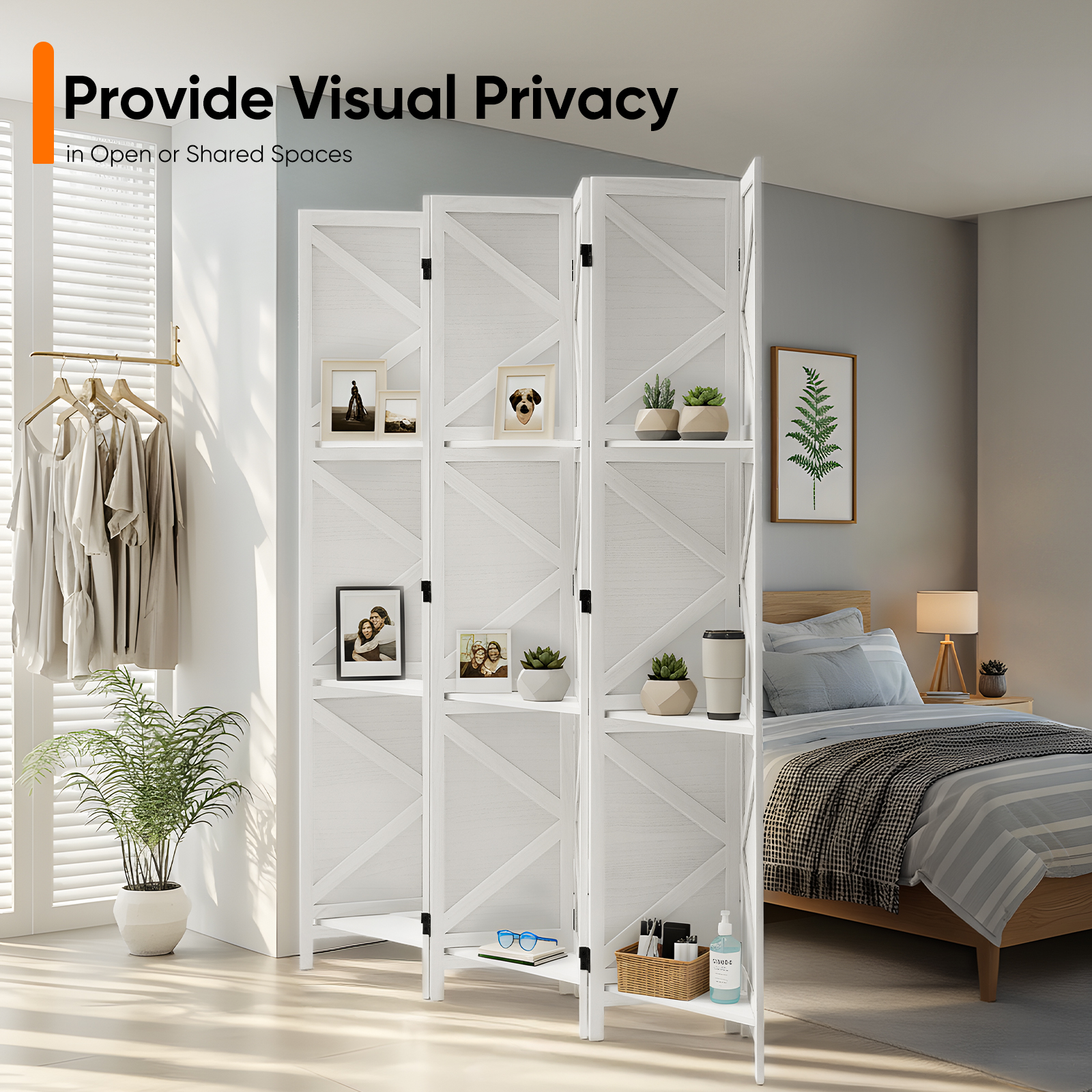 Modern Room Divider with Shelves X-Shape Design Folding Partition 6/4 Panel