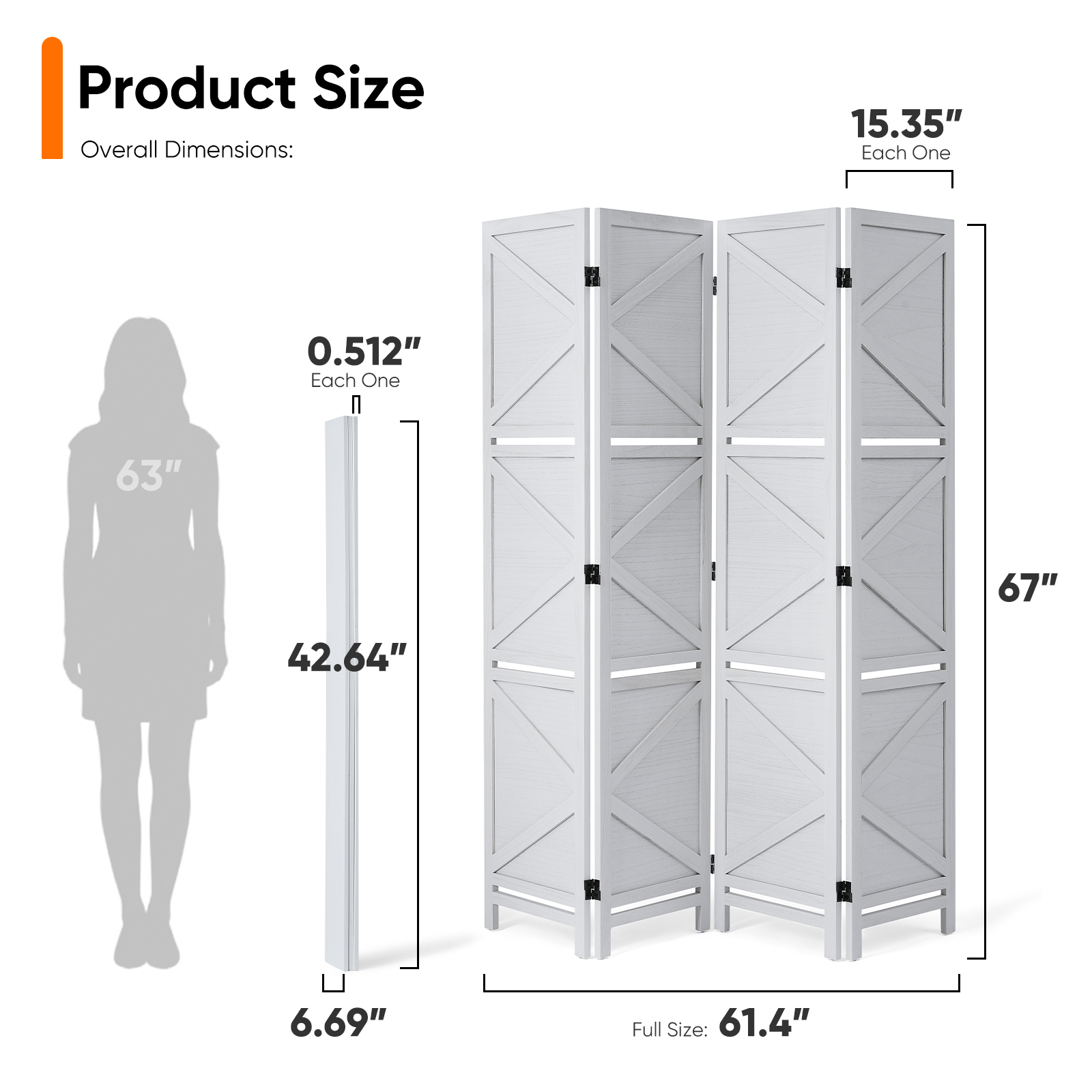 Modern Room Divider with Shelves X-Shape Design Folding Partition 6/4 Panel