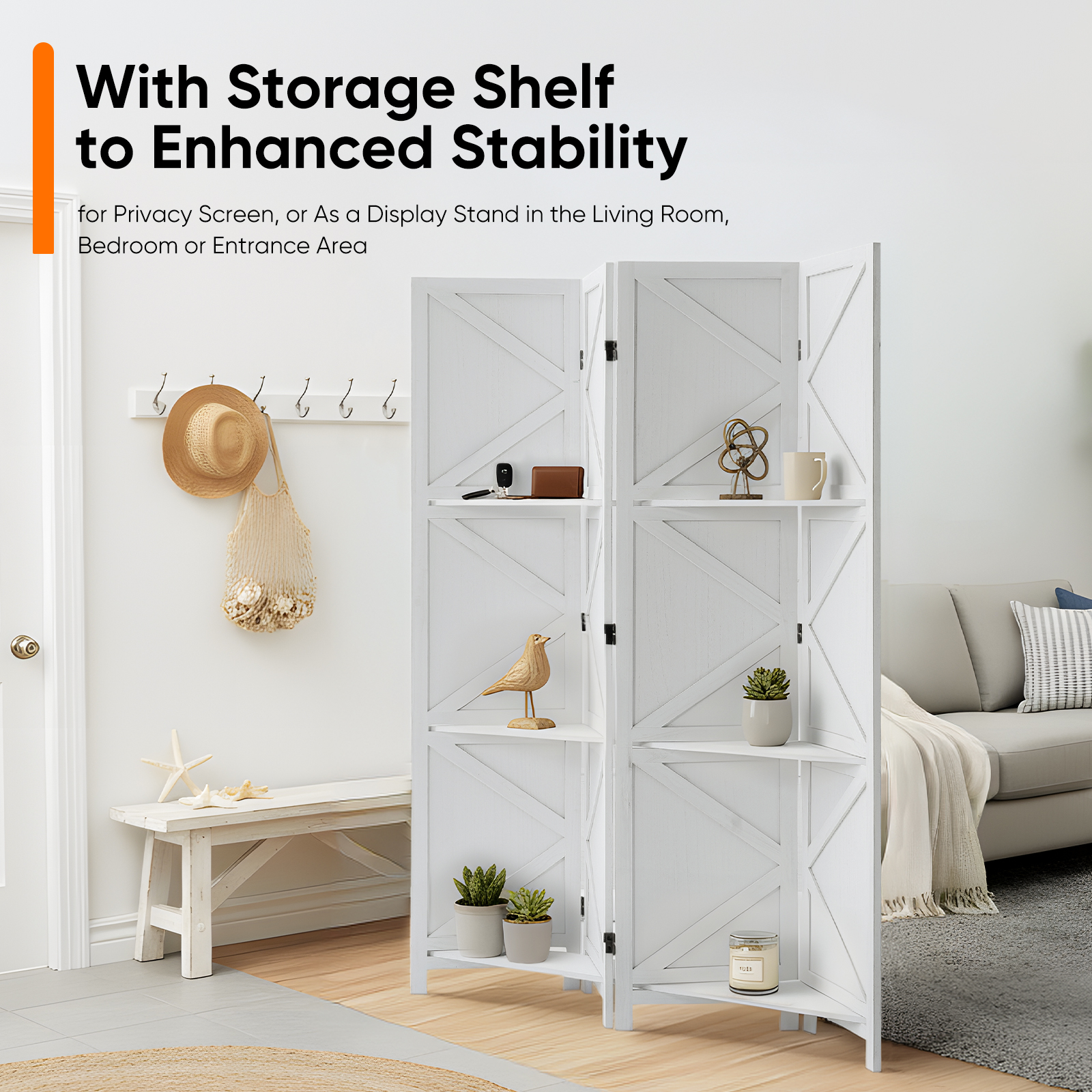 Modern Room Divider with Shelves X-Shape Design Folding Partition 6/4 Panel