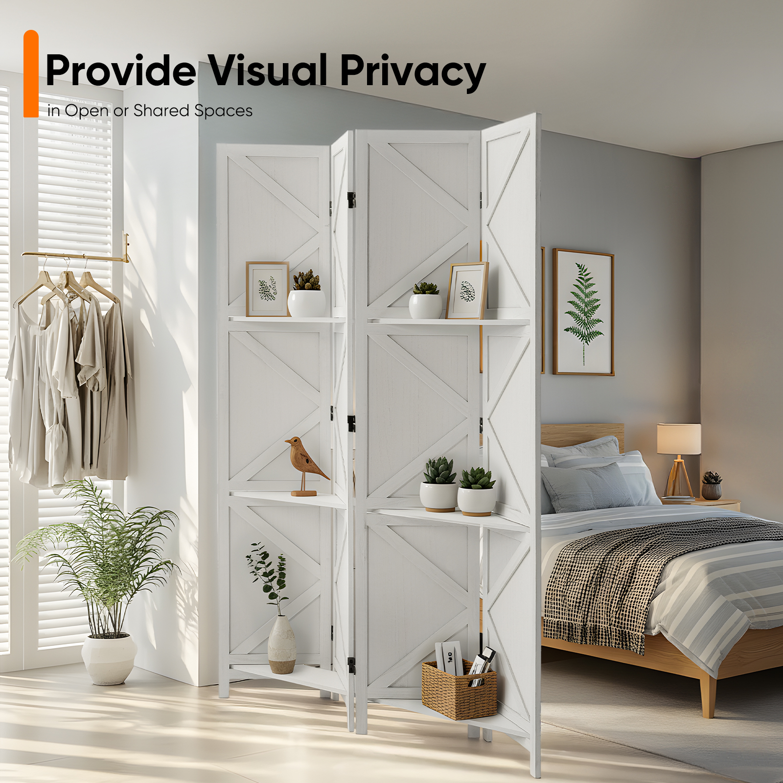 Modern Room Divider with Shelves X-Shape Design Folding Partition 6/4 Panel