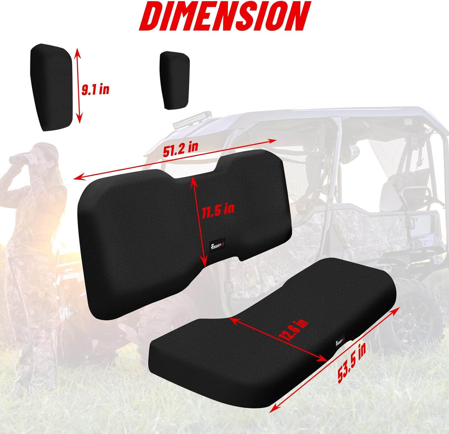 Black UTV Seat Cover 1680D Oxford For Honda Pioneer 1000/1000-5/1000-6 2016-2025