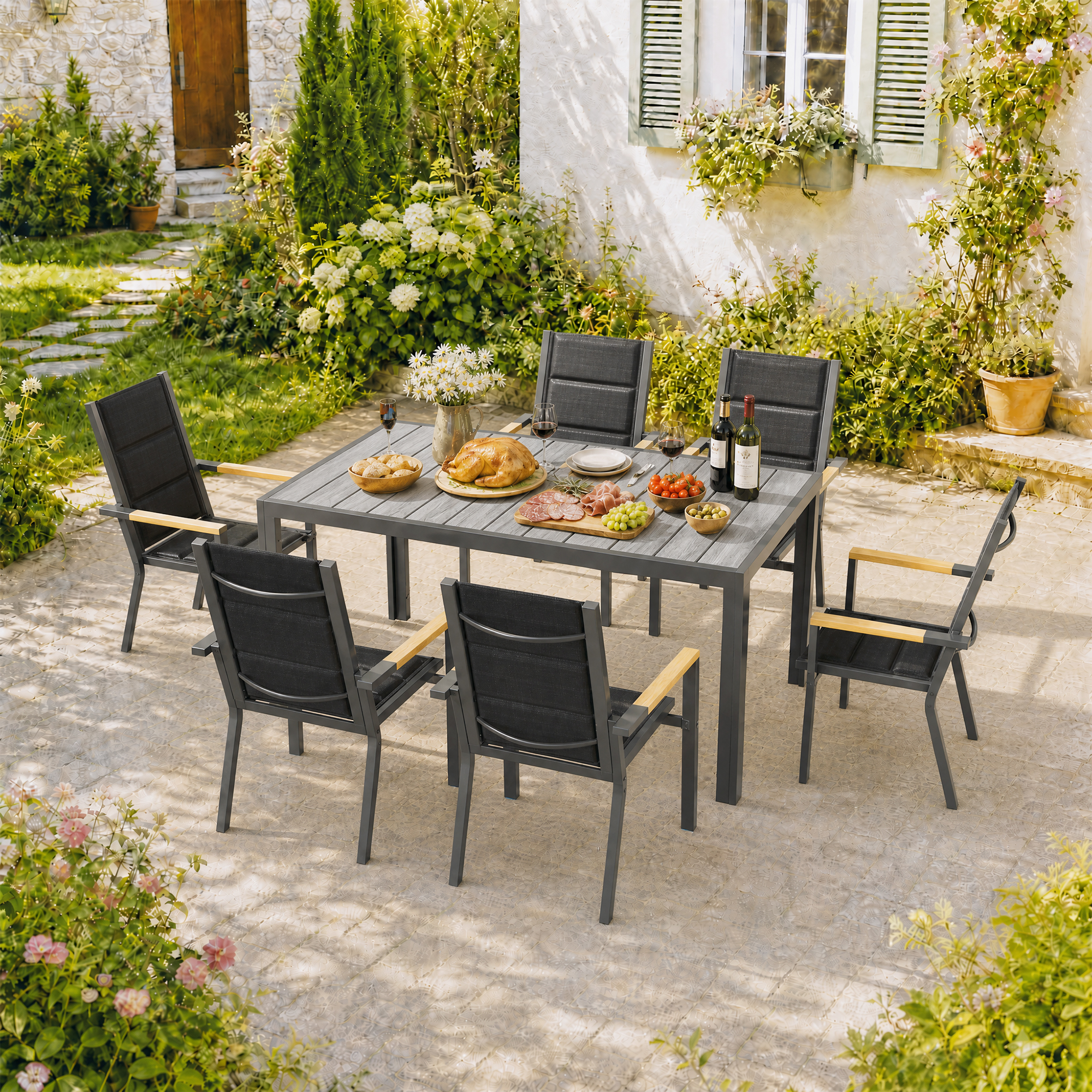 GUNJI® Rechteckiger Alu-Gartentisch Esstisch Ausziehbarer Outdoor-Tisch aus new