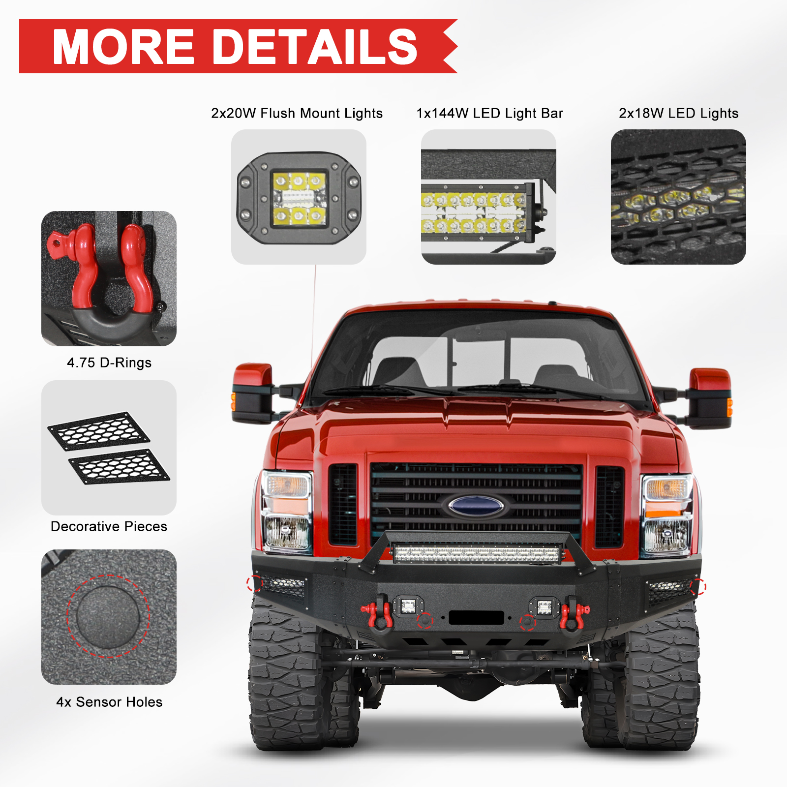 Vijay Steel Front/Rear Bumper W/Winch Plate&LED Lights For 2006-2008 Ford F150