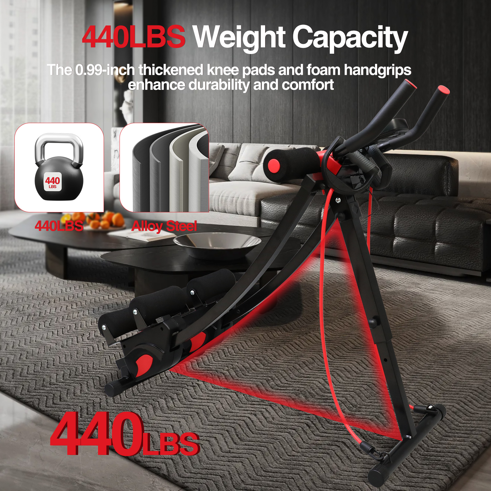 AB Workout Machine Abdominal Trainer Foldable Cruncher Strength Training 440LBS