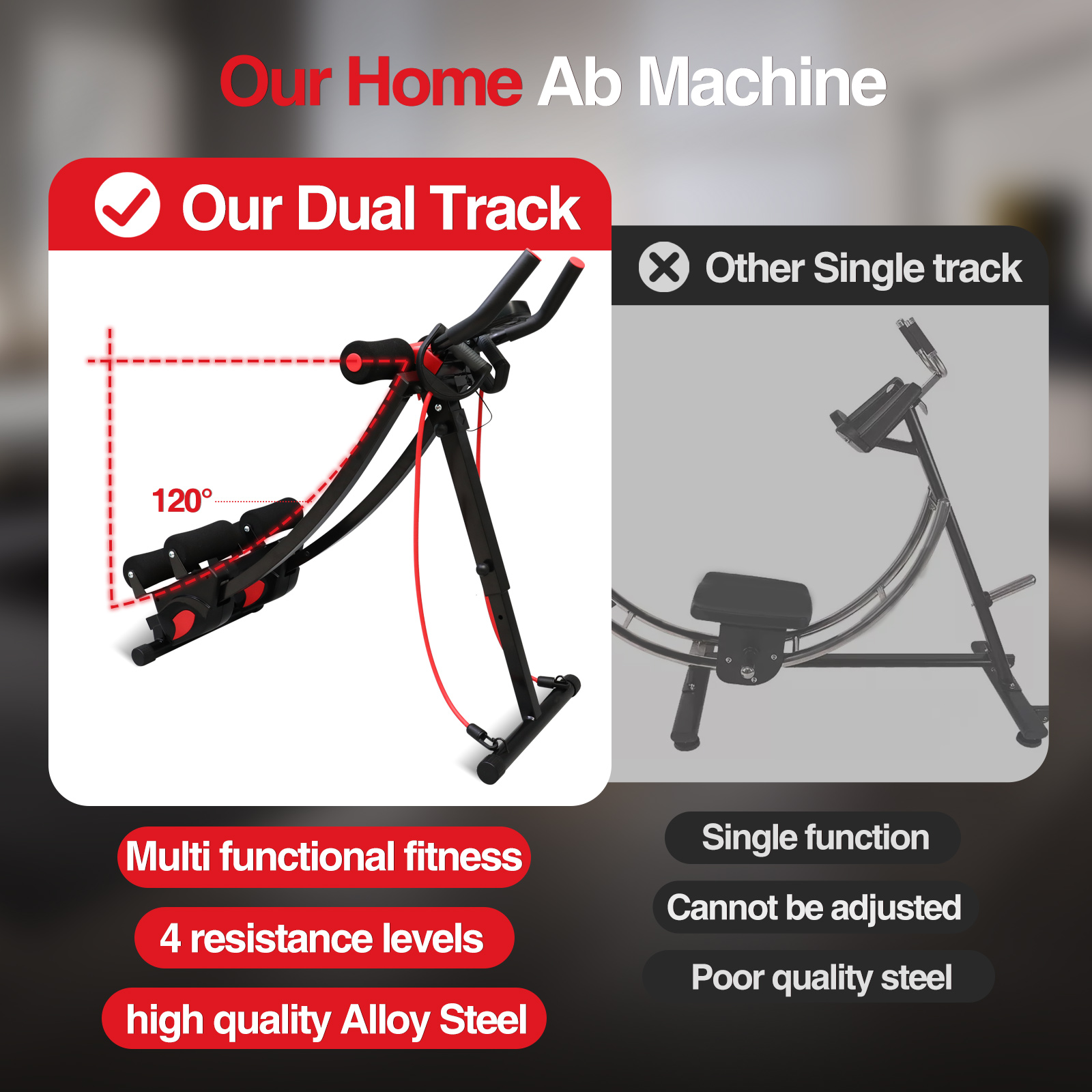 AB Workout Machine Abdominal Trainer Foldable Cruncher Strength Training 440LBS