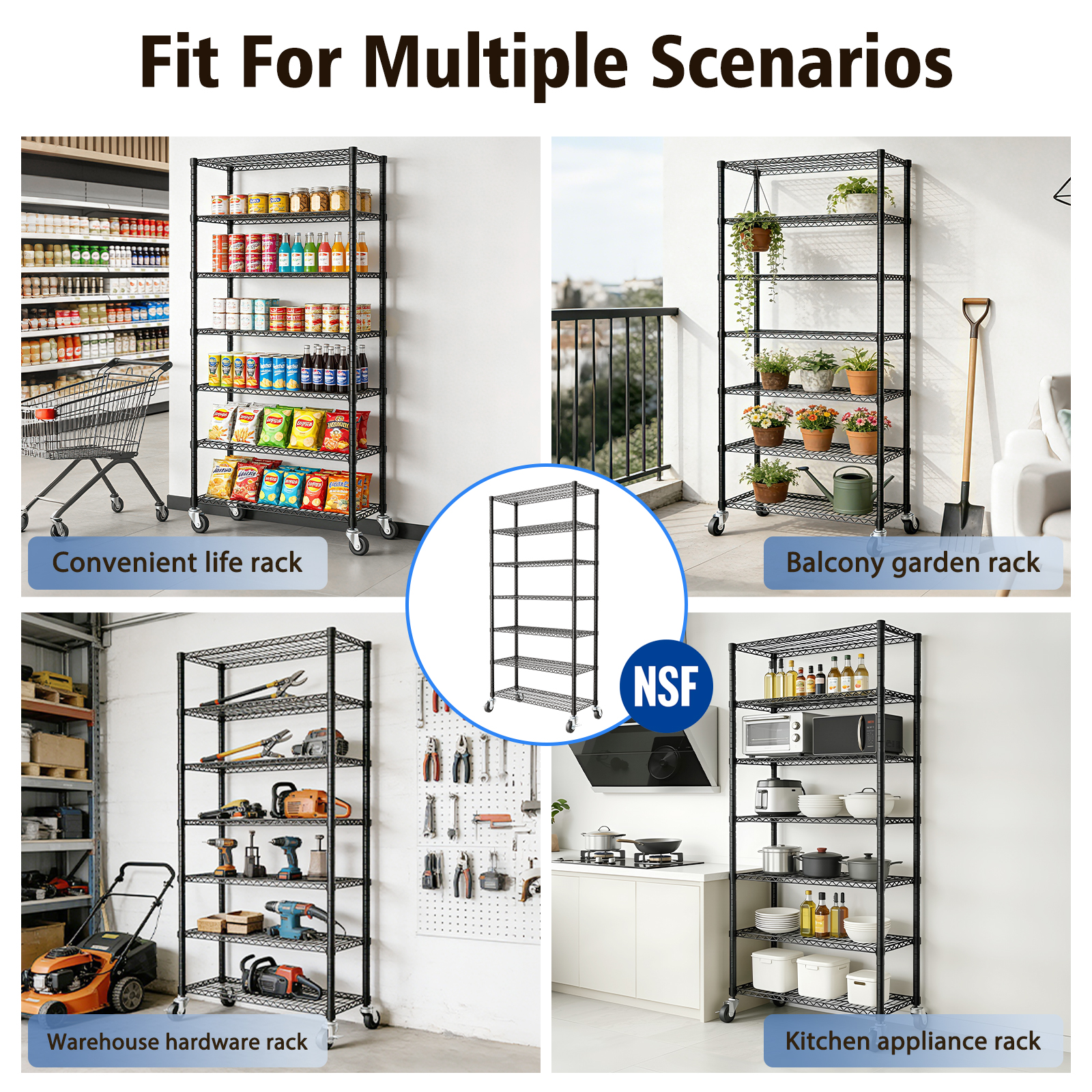 Space-Saving Storage Rack Metal Shelving Unit Wire Organizer Adjustable Height