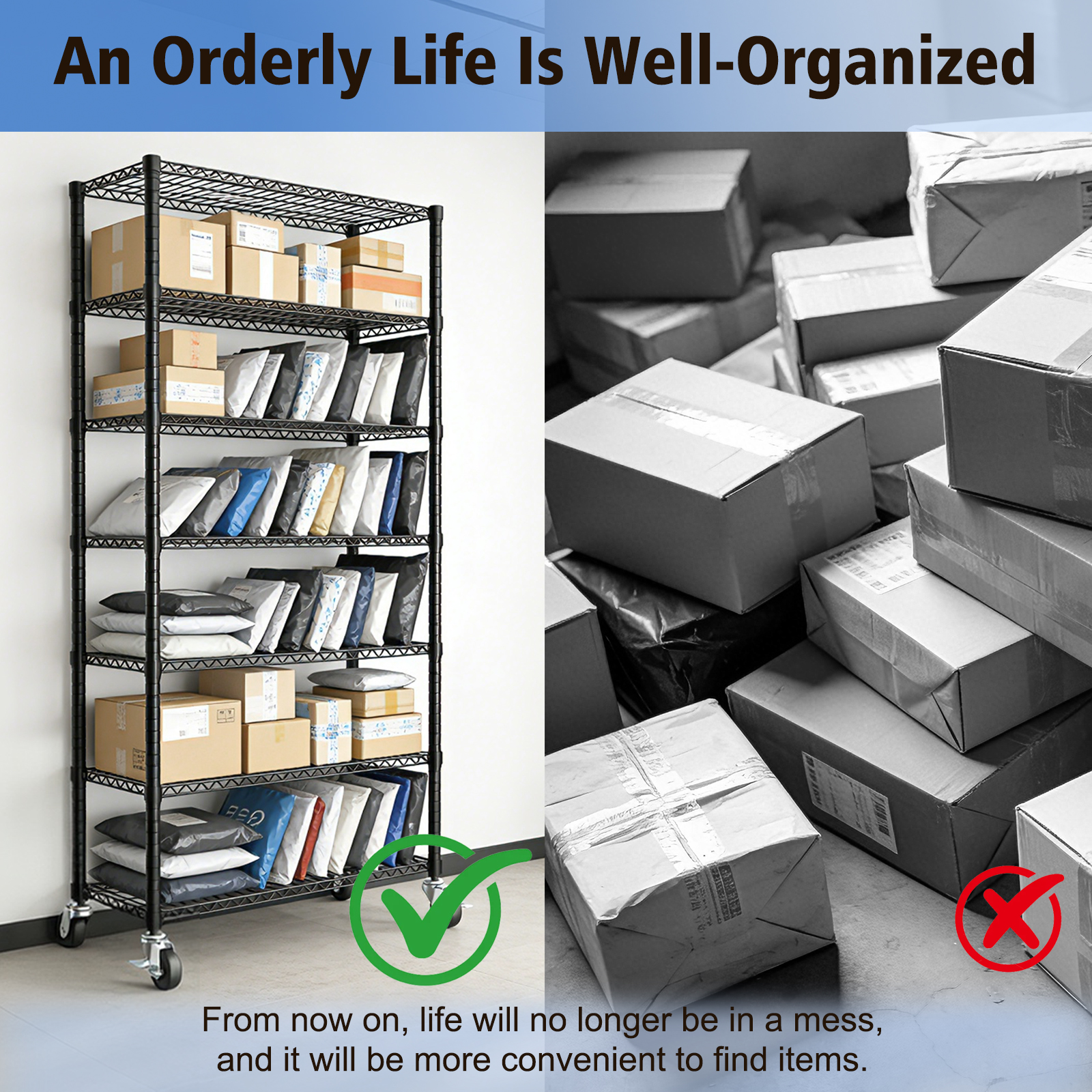 Space-Saving Storage Rack Metal Shelving Unit Wire Organizer Adjustable Height