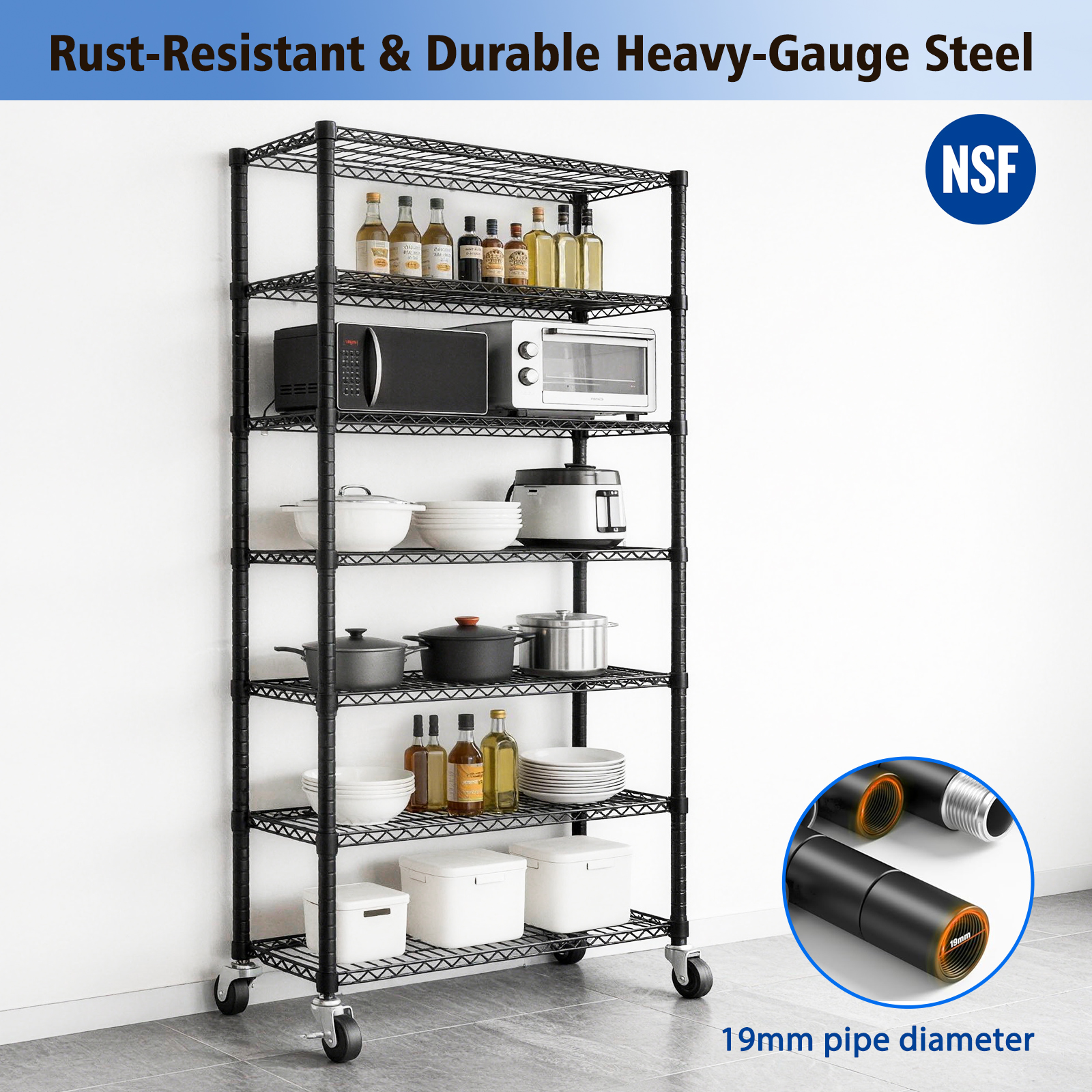Space-Saving Storage Rack Metal Shelving Unit Wire Organizer Adjustable Height