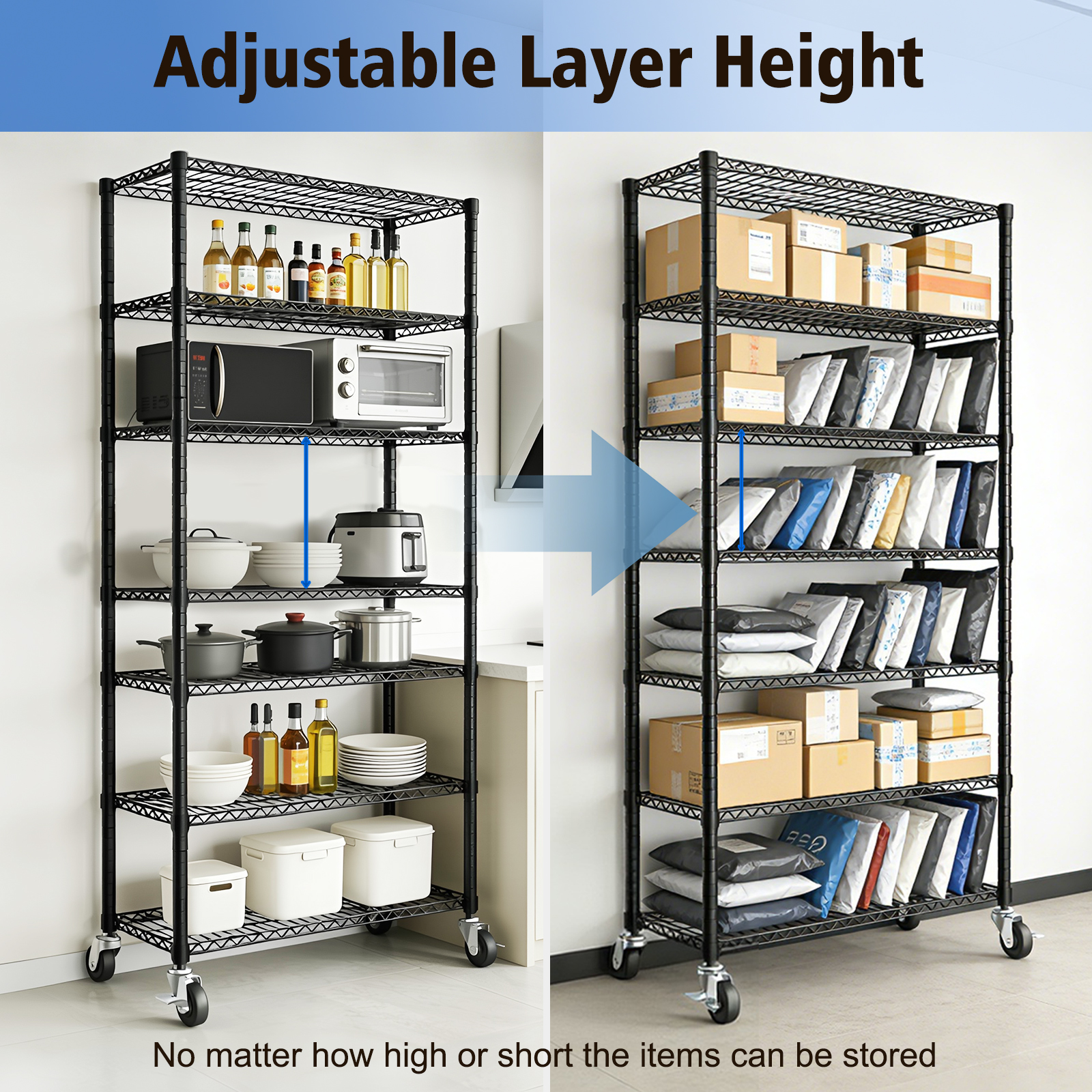 Space-Saving Storage Rack Metal Shelving Unit Wire Organizer Adjustable Height