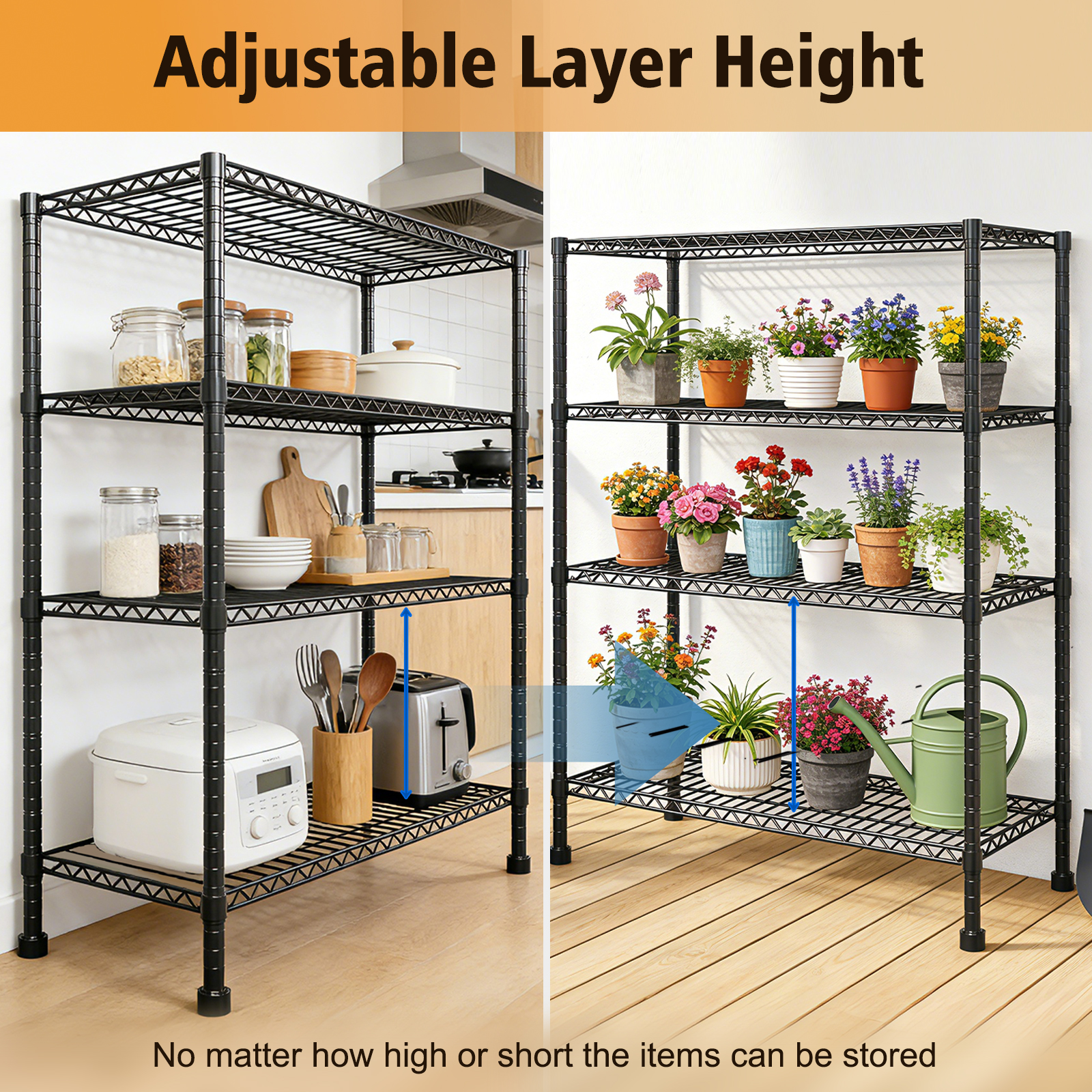Space-Saving Storage Rack Metal Shelving Unit Adjustable Height Wire Organizer
