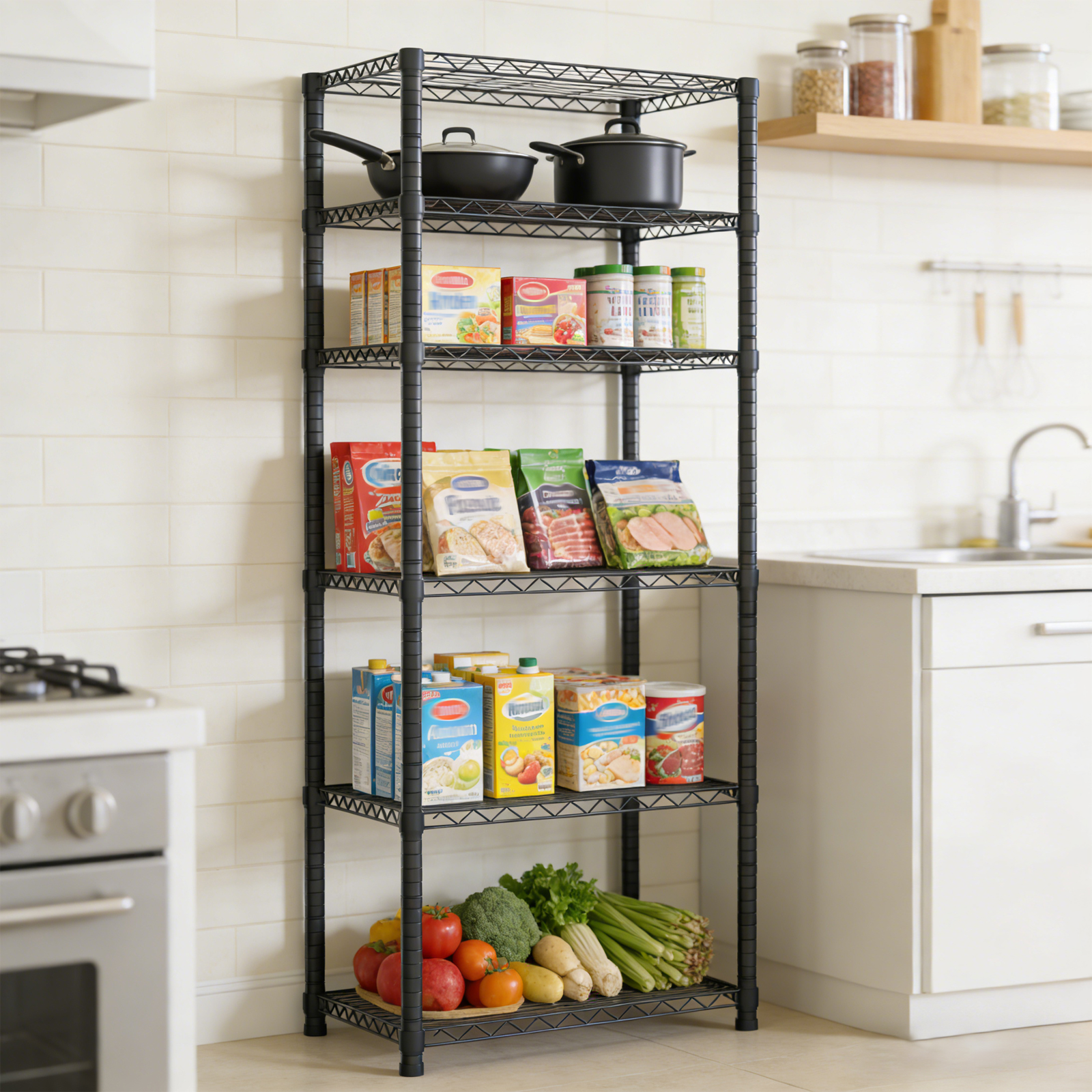 Space-Saving Storage Rack Metal Shelving Unit Wire Organizer Adjustable Height