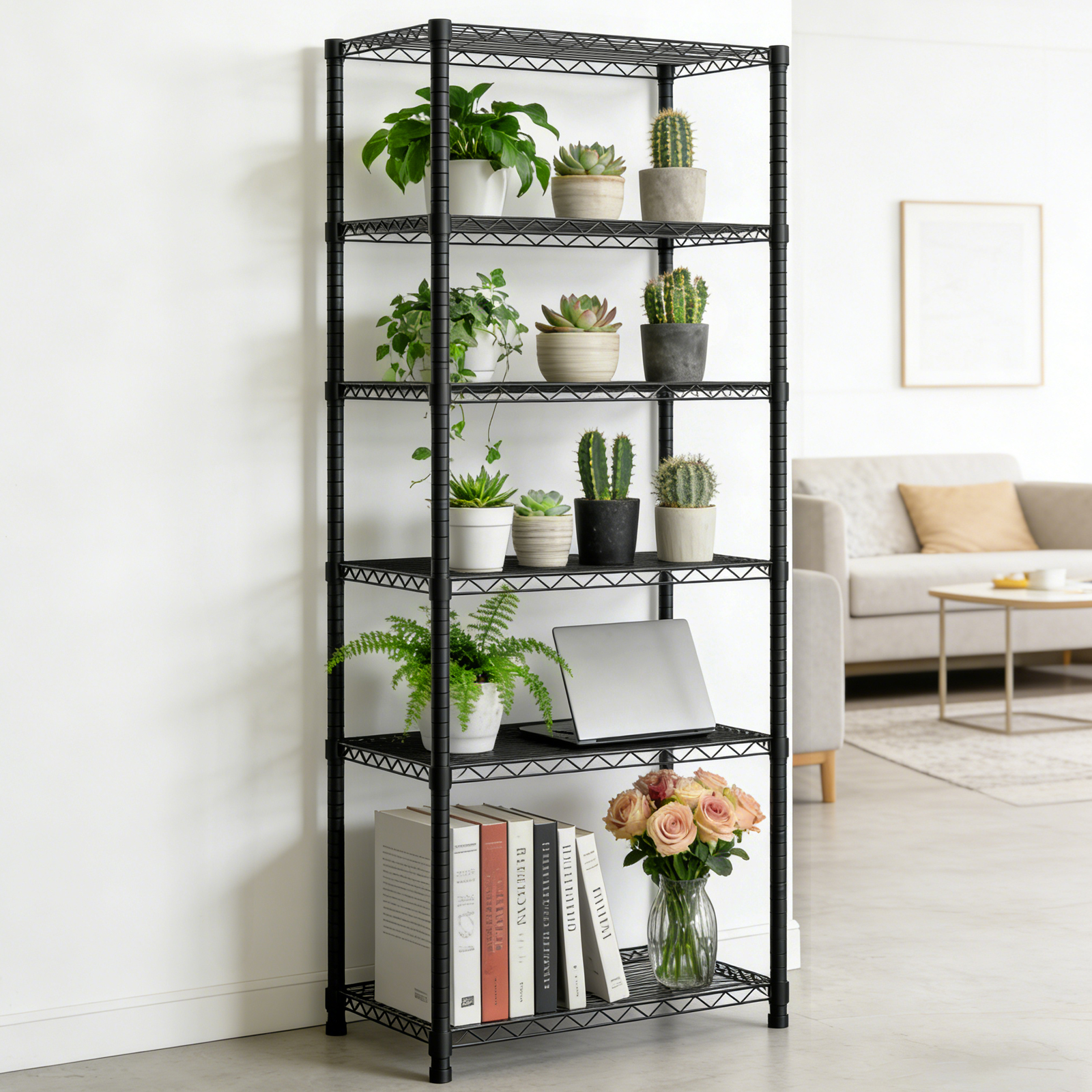 Space-Saving Storage Rack Metal Shelving Unit Wire Organizer Adjustable Height