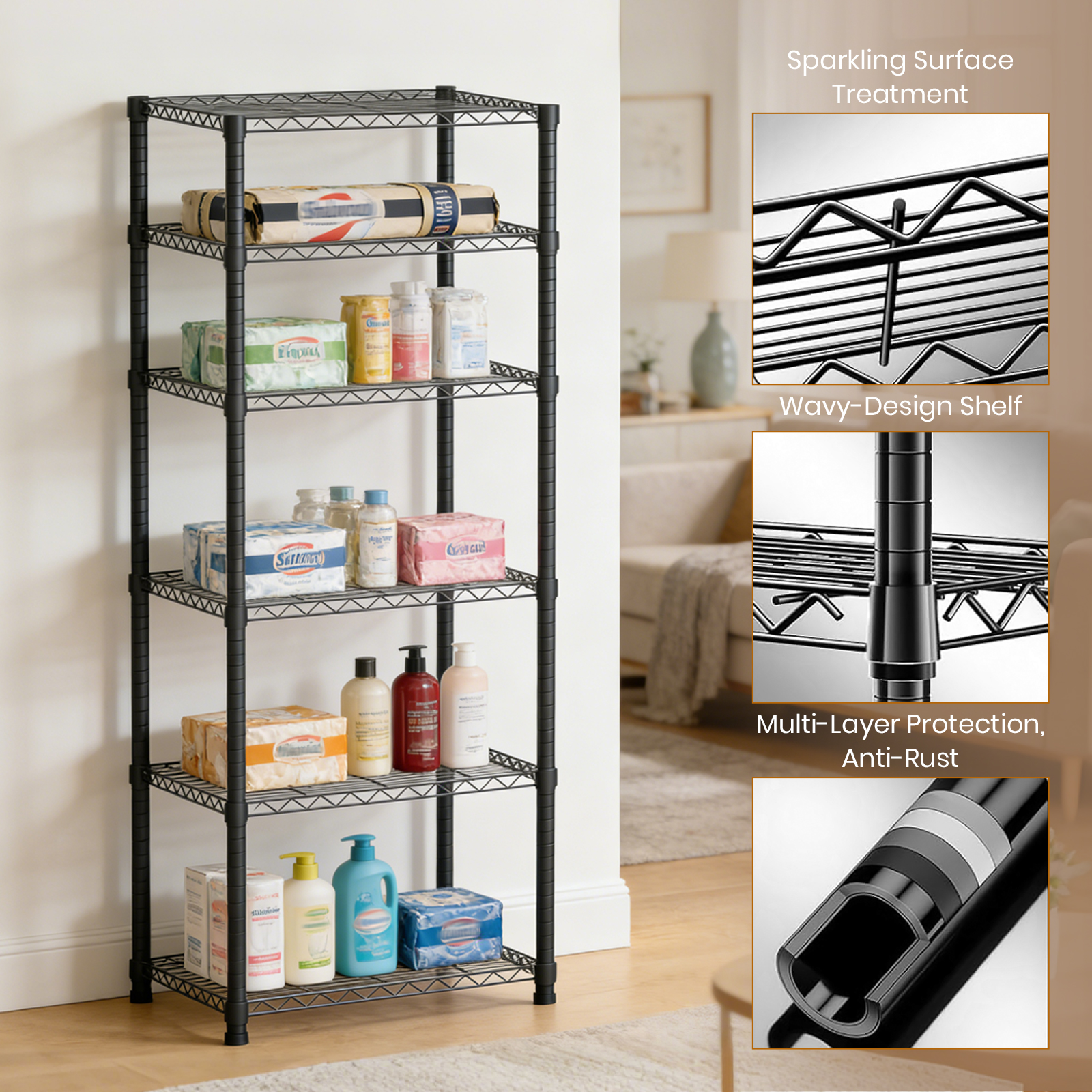 Space-Saving Storage Rack Metal Shelving Unit Wire Organizer Adjustable Height