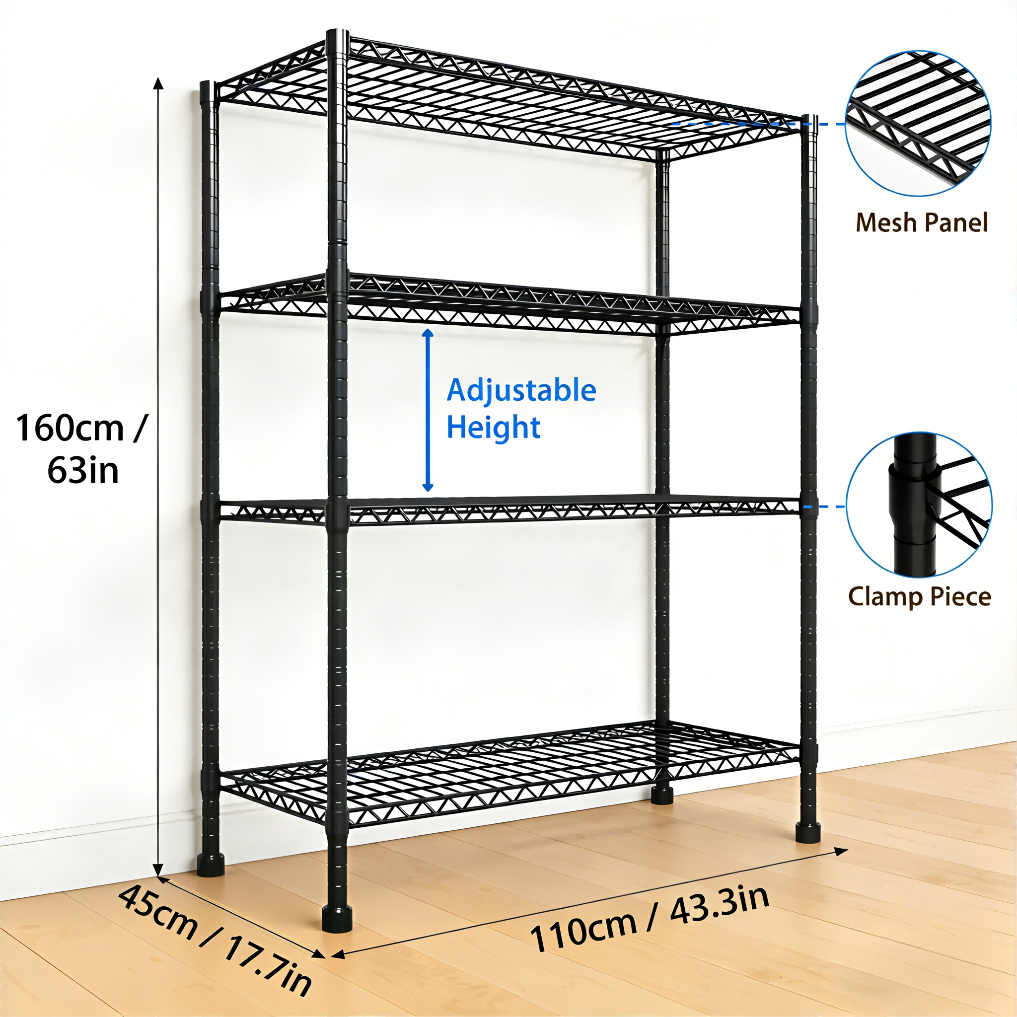 Space-Saving Storage Rack Metal Shelving Unit Adjustable Height Wire Organizer