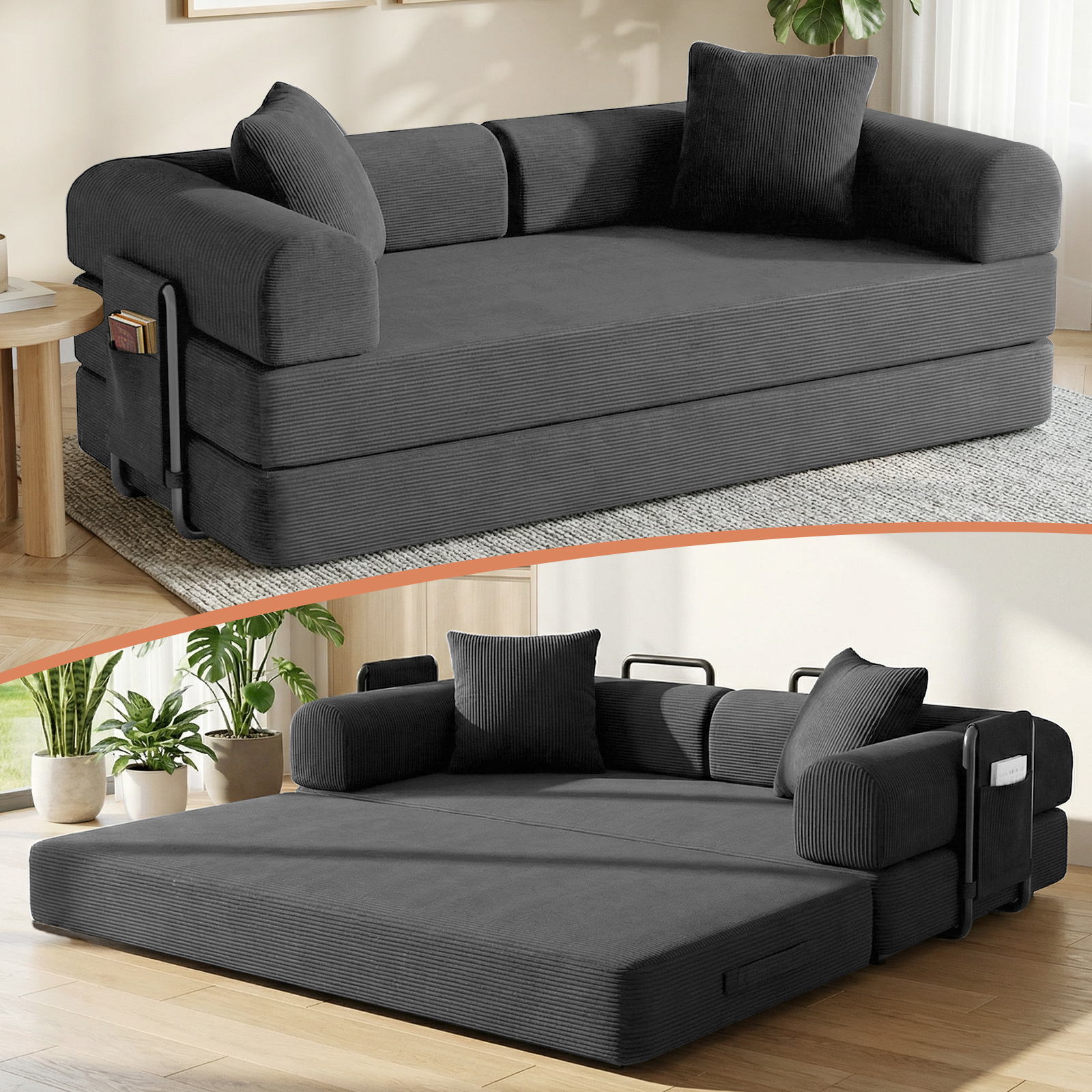 78in Convertible Sofa Bed Sleeper Boneless Couch Pull Out Bed w/ Zipper Washable