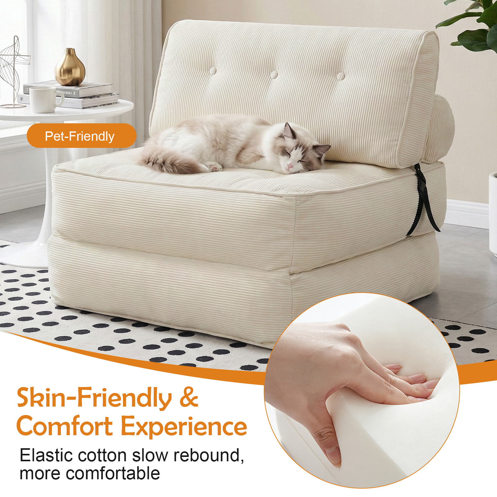 Breathable Folding Sofa Bed Convertible Floor Couch Sleeper Chair Compression