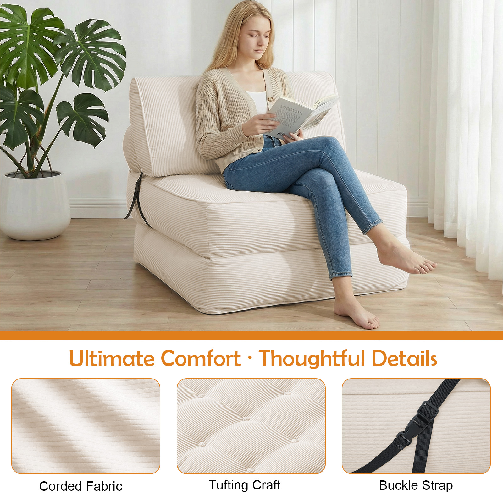 Breathable Folding Sofa Bed Convertible Floor Couch Sleeper Chair Compression