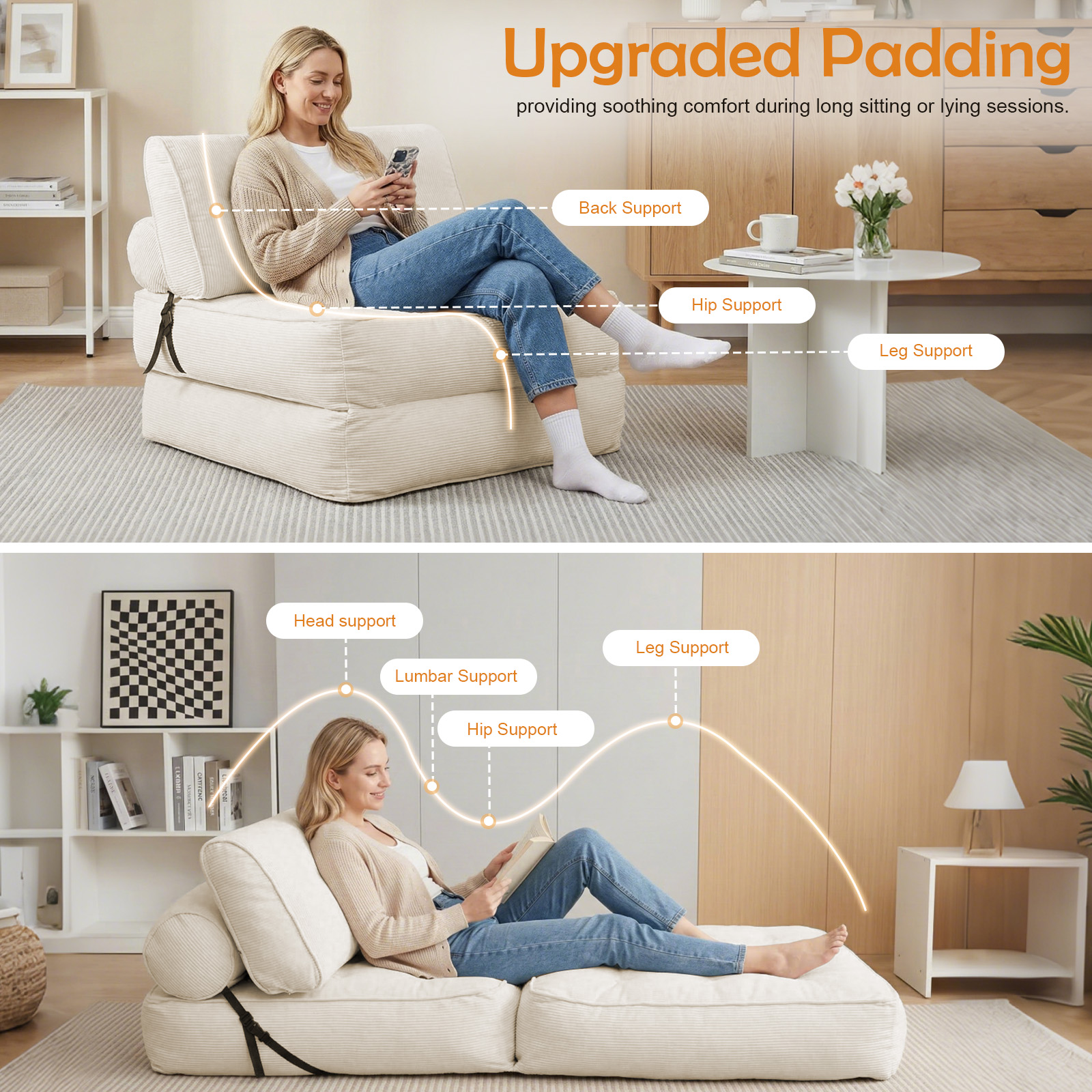 Breathable Folding Sofa Bed Convertible Floor Couch Sleeper Chair Compression