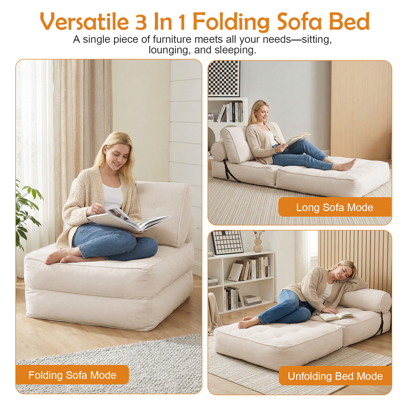 Breathable Folding Sofa Bed Convertible Floor Couch Sleeper Chair Compression