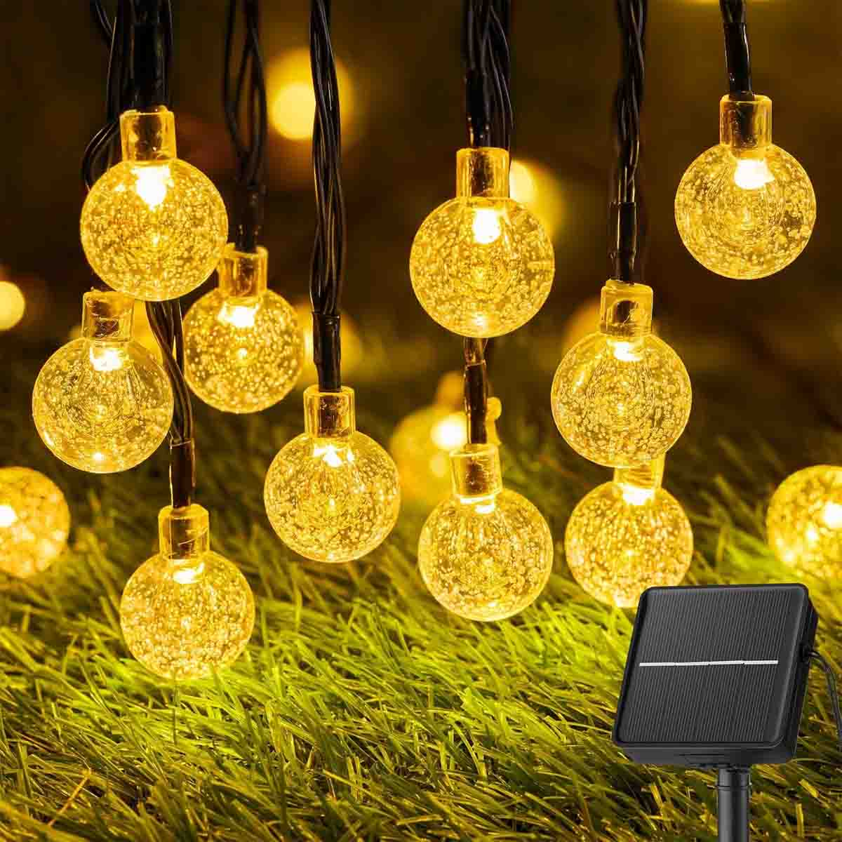 Outdoor 23FT 100LED Solar Globe Lights String Crystal Ball Patio Light Yard Deco