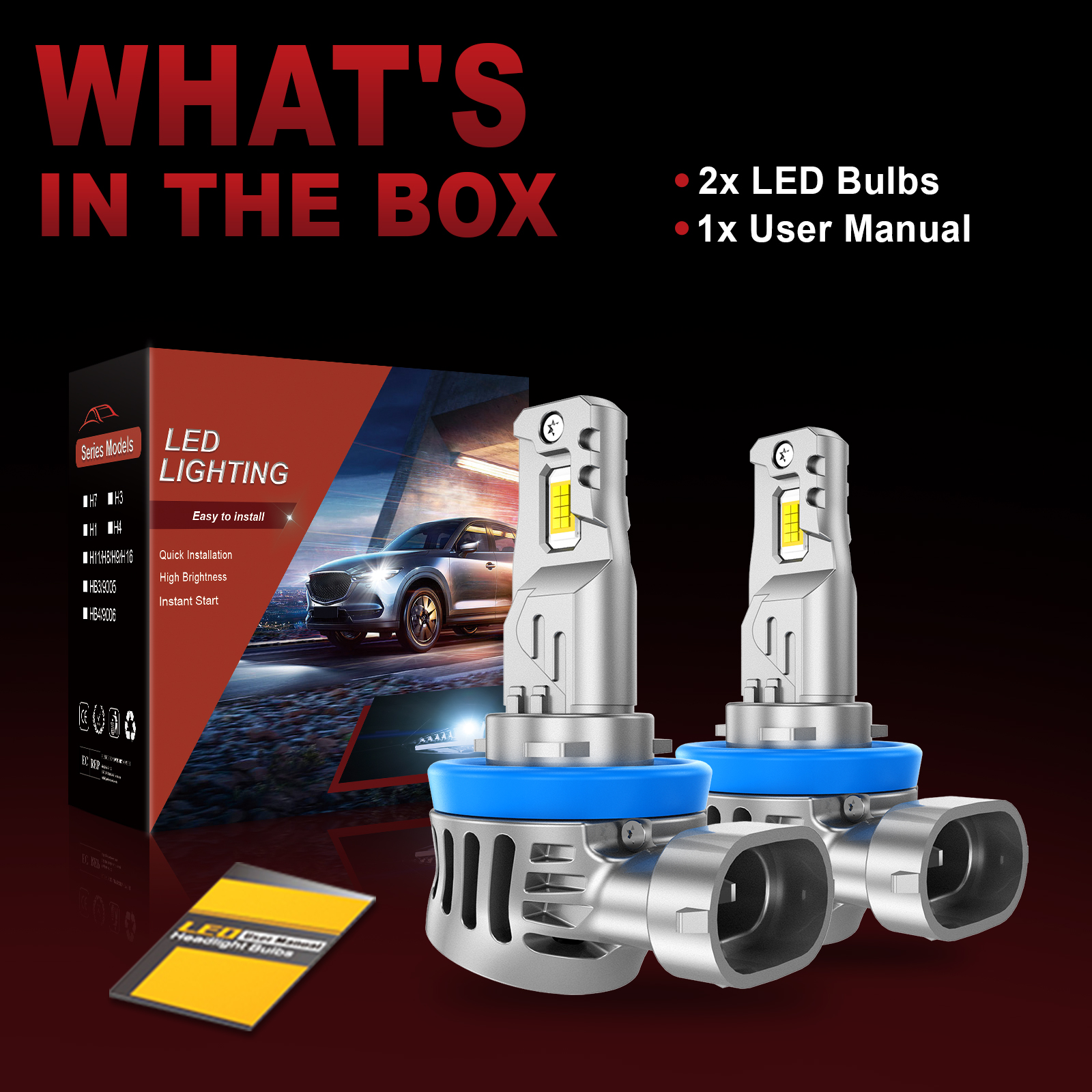 thumbnail image 2 of CHUSYYRAY 2X H11 LED Headlight Bulbs 80W 12000LM 6000K Cool White - Hi/Lo Beam, Plug & Play 2 of 4
