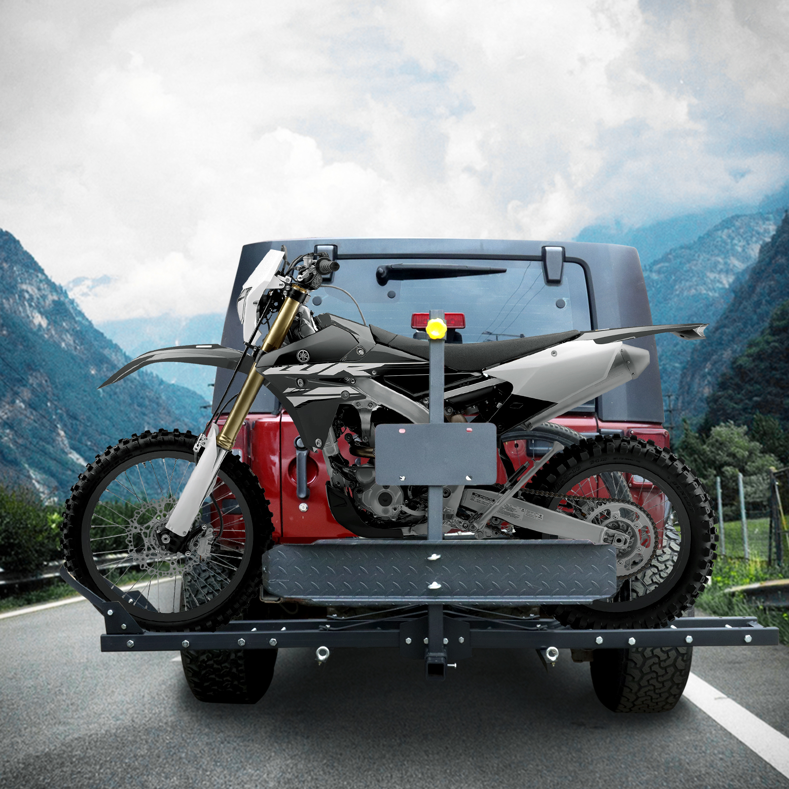 Aluminum Motorcycle Trailer Carrier - 2 Hitch Receiver Rack With Ramp, 440lb Capacity, Anti-Wobble