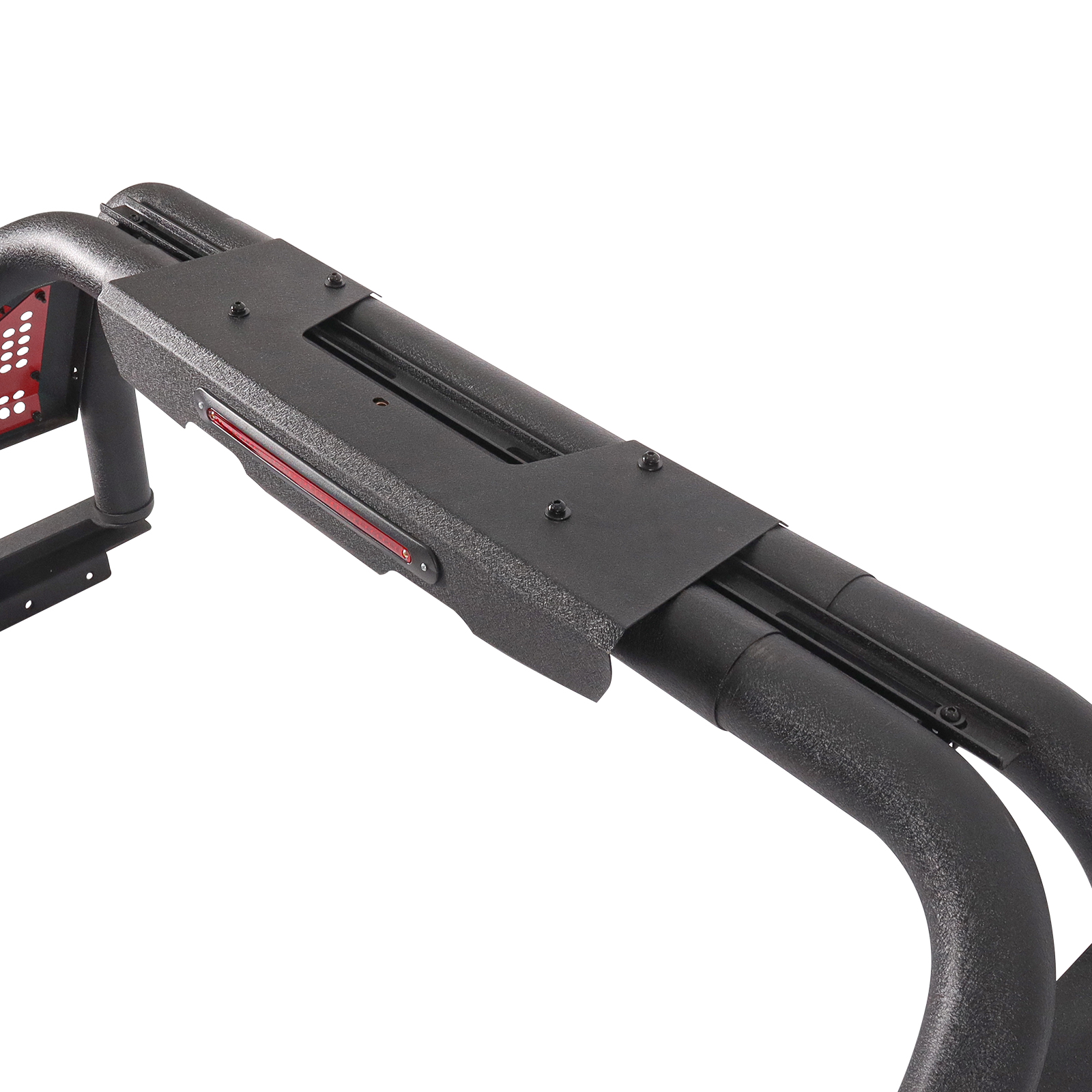 Adjustable Roll Sport Bar With Chase Rack & 3rd Brake Light – Universal Fit For F-150, Silverado, Ram – Black/Red
