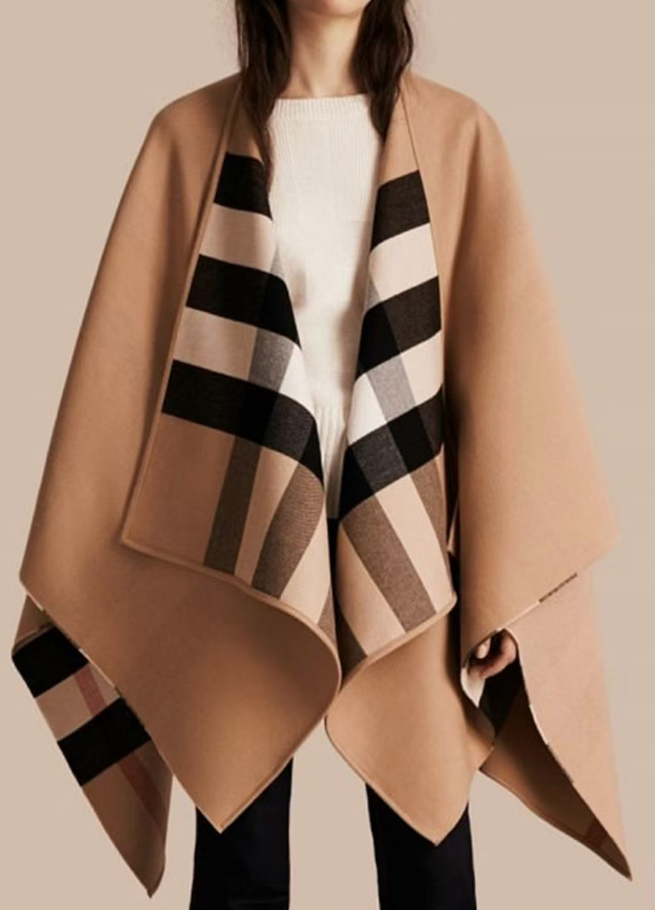 Burberry FW20 Wool Check Reversible Cape Poncho Women's