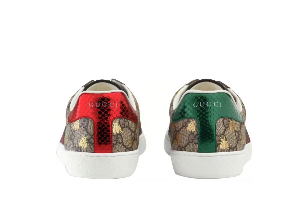 Gucci Ace Bee Print Canvas Casual Sneakers Men's Brown