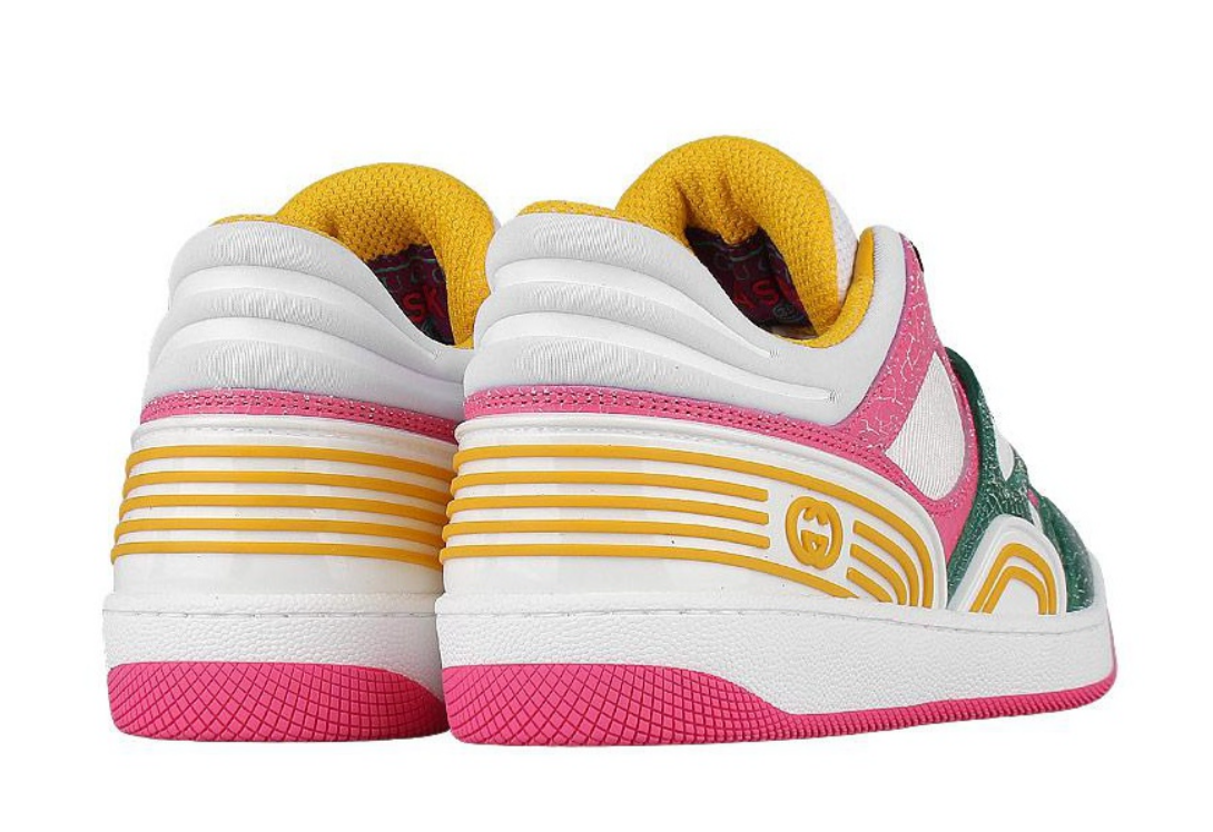 ゆり GUCCI Basket Leather Low-top Sneakers For Women Pink Green