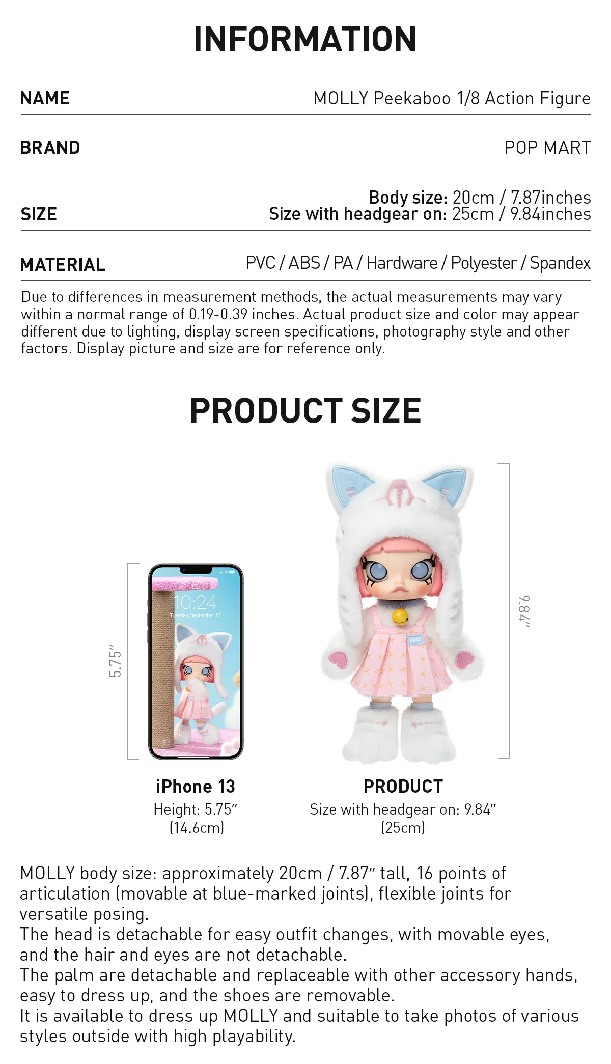 POP MART MOLLY Peekaboo 1/8 Action Figure 7.87inches
