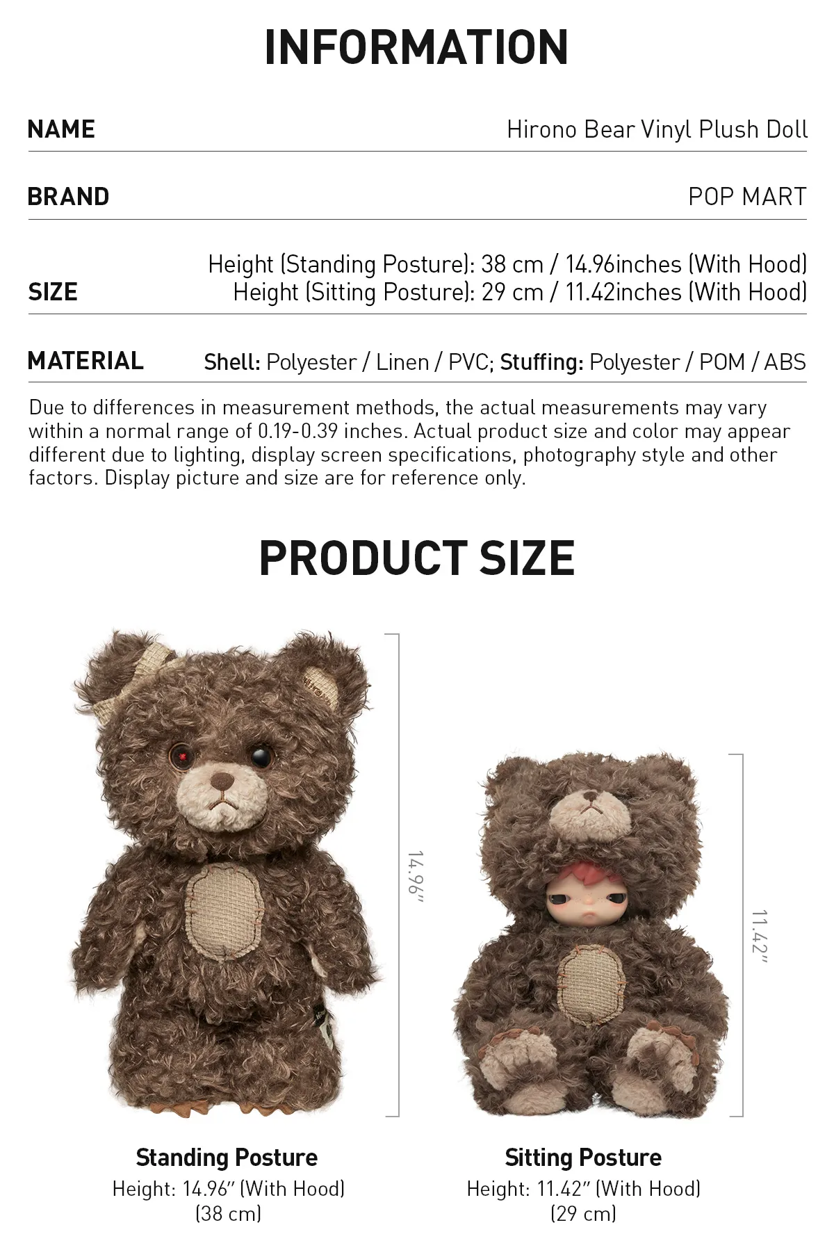 POP MART Hirono Bear Vinyl Plush Doll 14.96inches Authentic | eBay